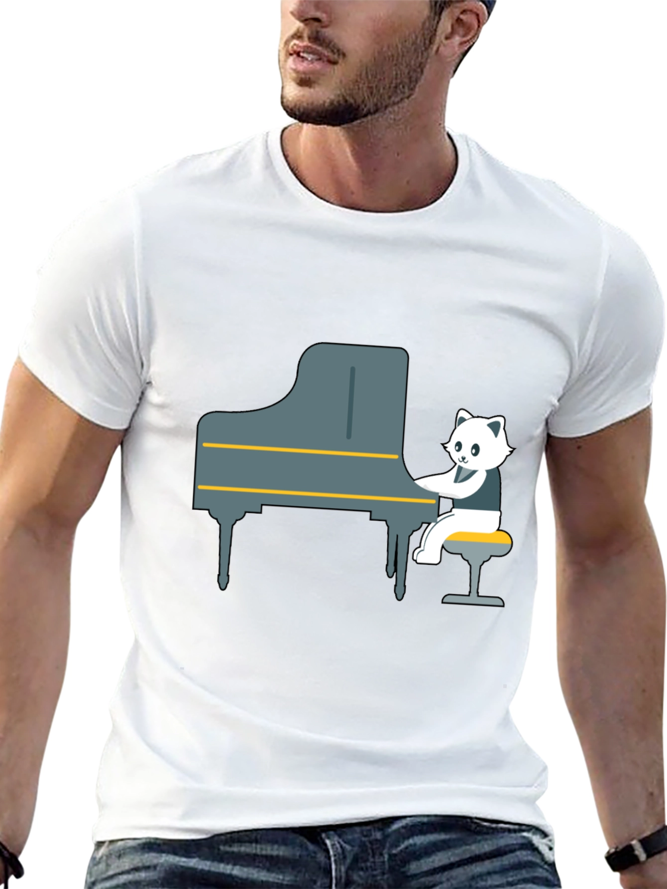 Cat Playing Piano Graphic Tee - Unique Design