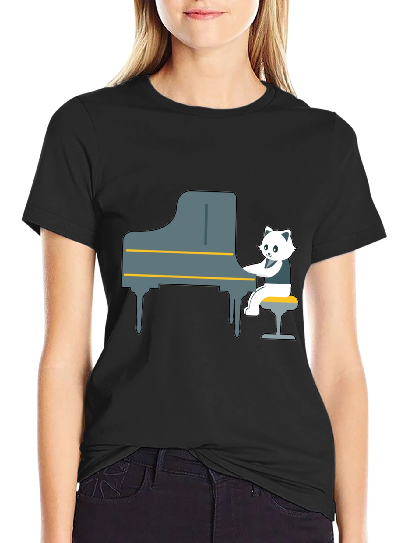 Cat Playing Piano Graphic Tee - Unique Design