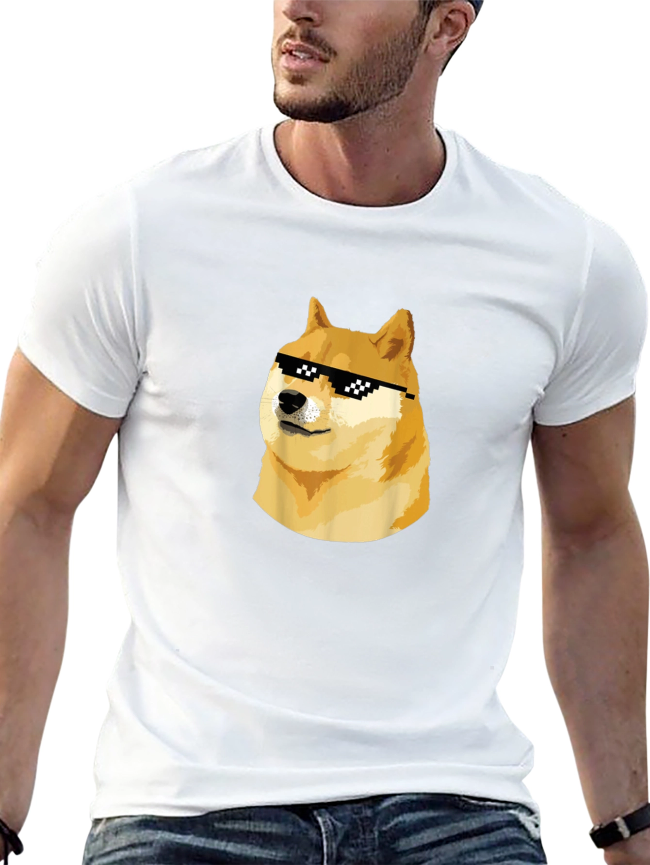 Doge Meme Black T-Shirt - Cool Doge with Sunglasses
