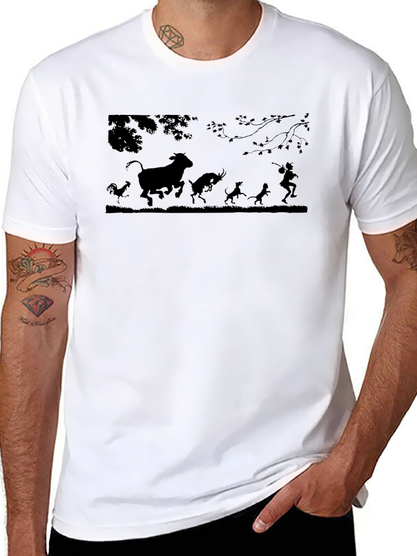 Silhouette Animal Chase Black T-Shirt