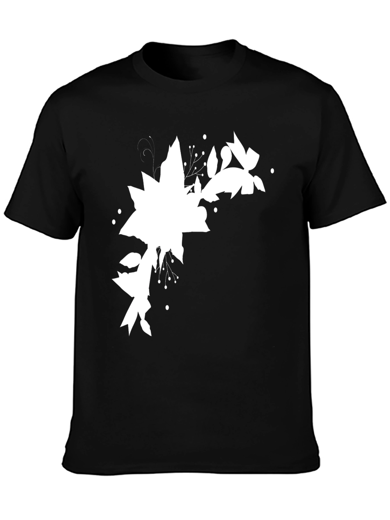 Black Tee with Abstract Floral Design