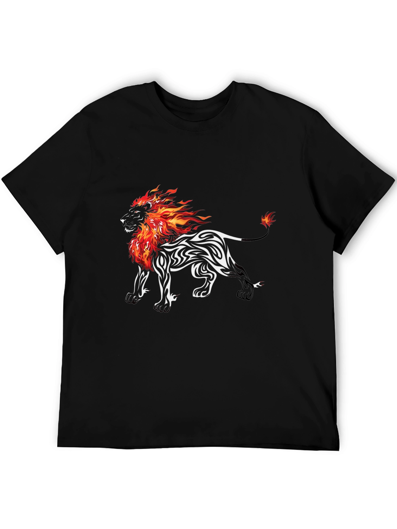 Fiery Lion Graphic Tee - Black Cotton Blend T-Shirt