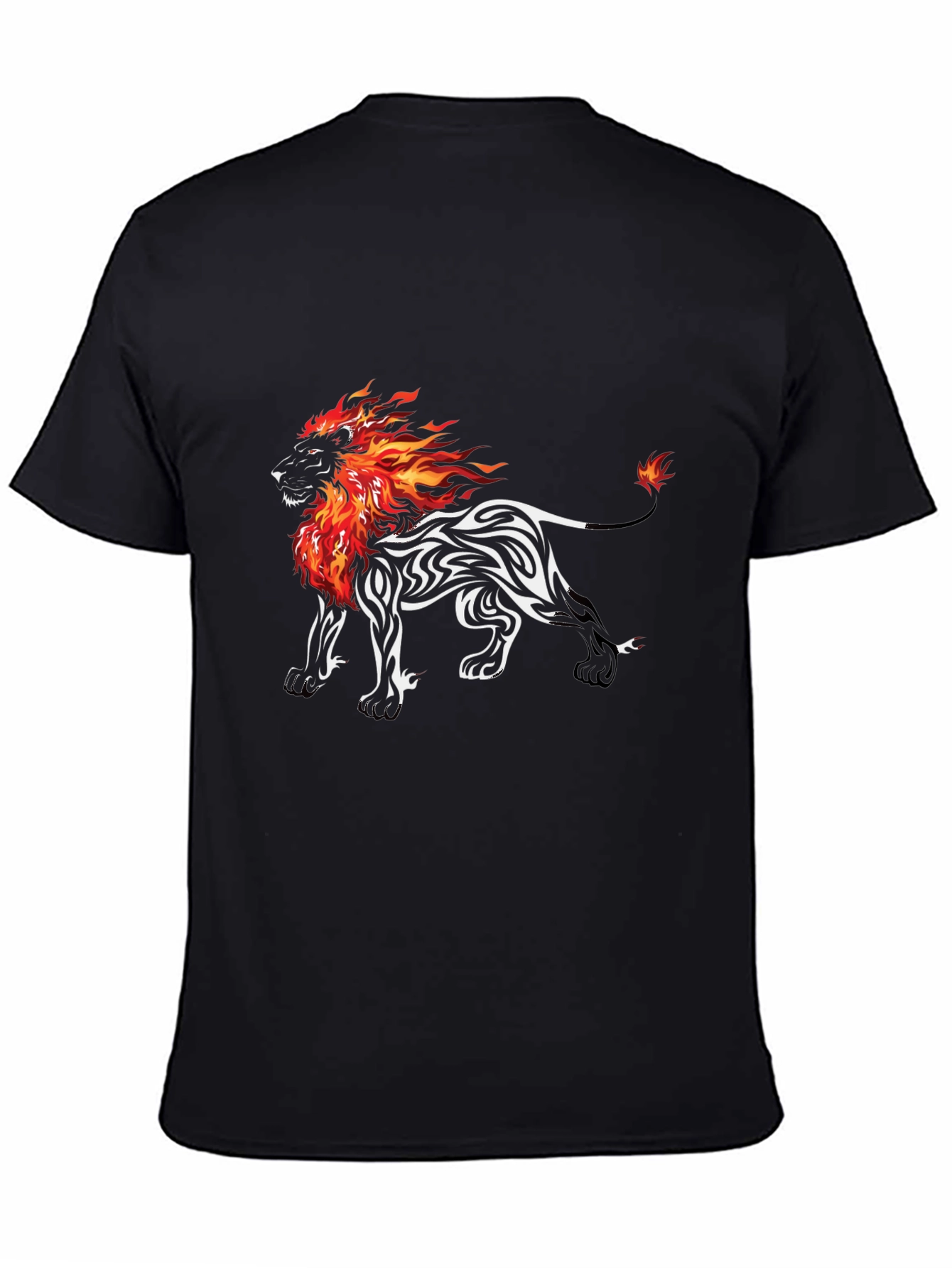 Fiery Lion Graphic Tee - Black Cotton Blend T-Shirt