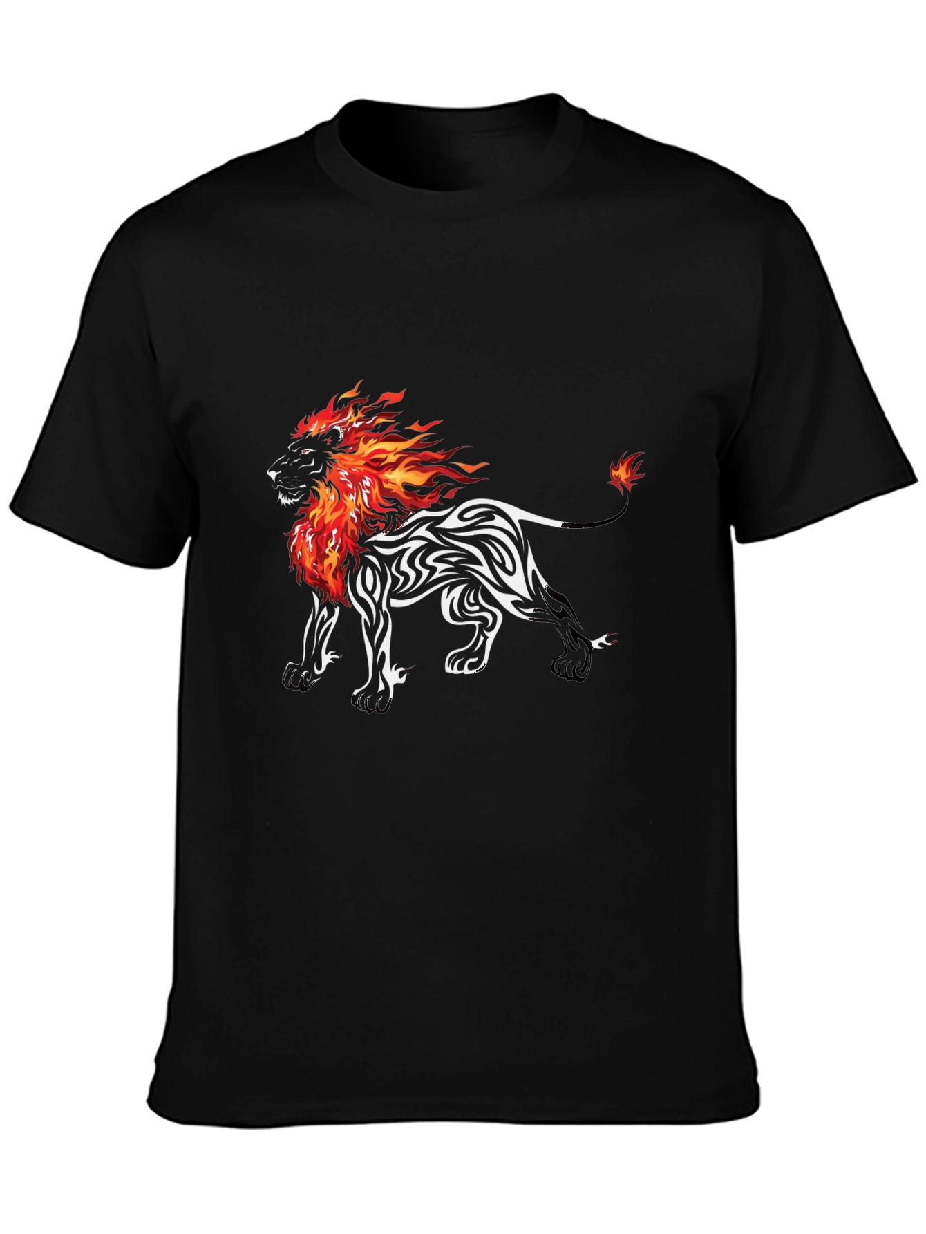 Fiery Lion Graphic Tee - Black Cotton Blend T-Shirt