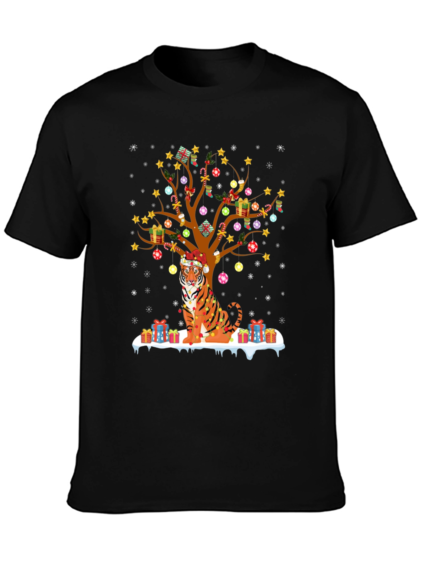 Festive Tiger Christmas Tree Graphic Tee