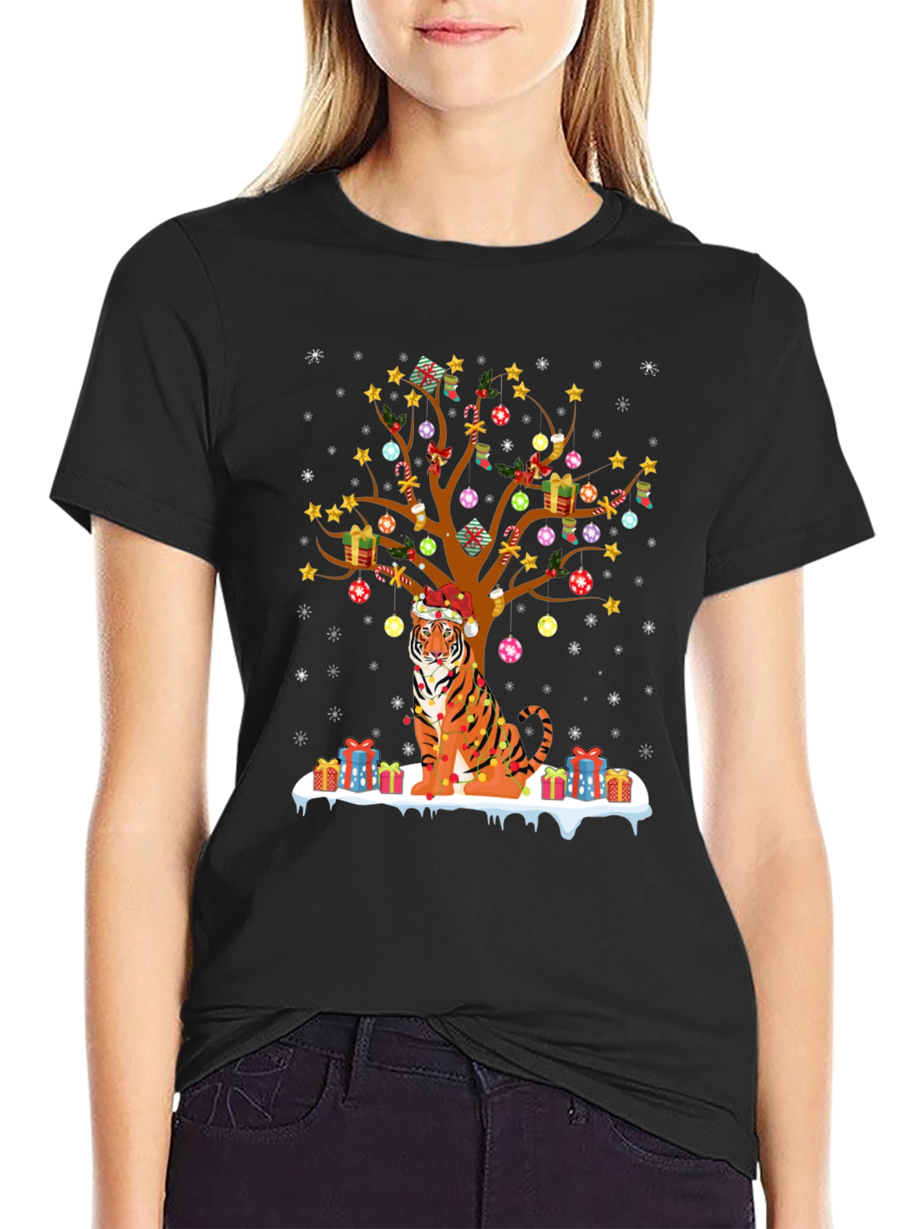 Festive Tiger Christmas Tree Graphic Tee