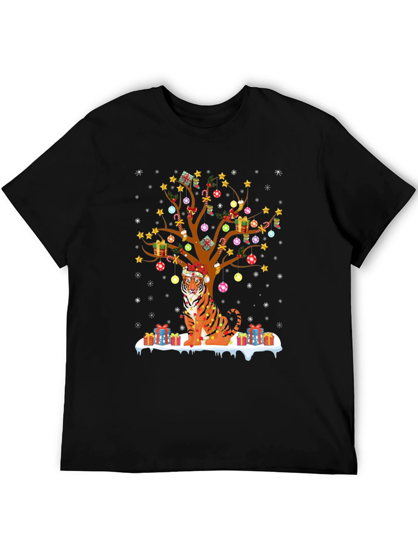Festive Tiger Christmas Tree Graphic Tee