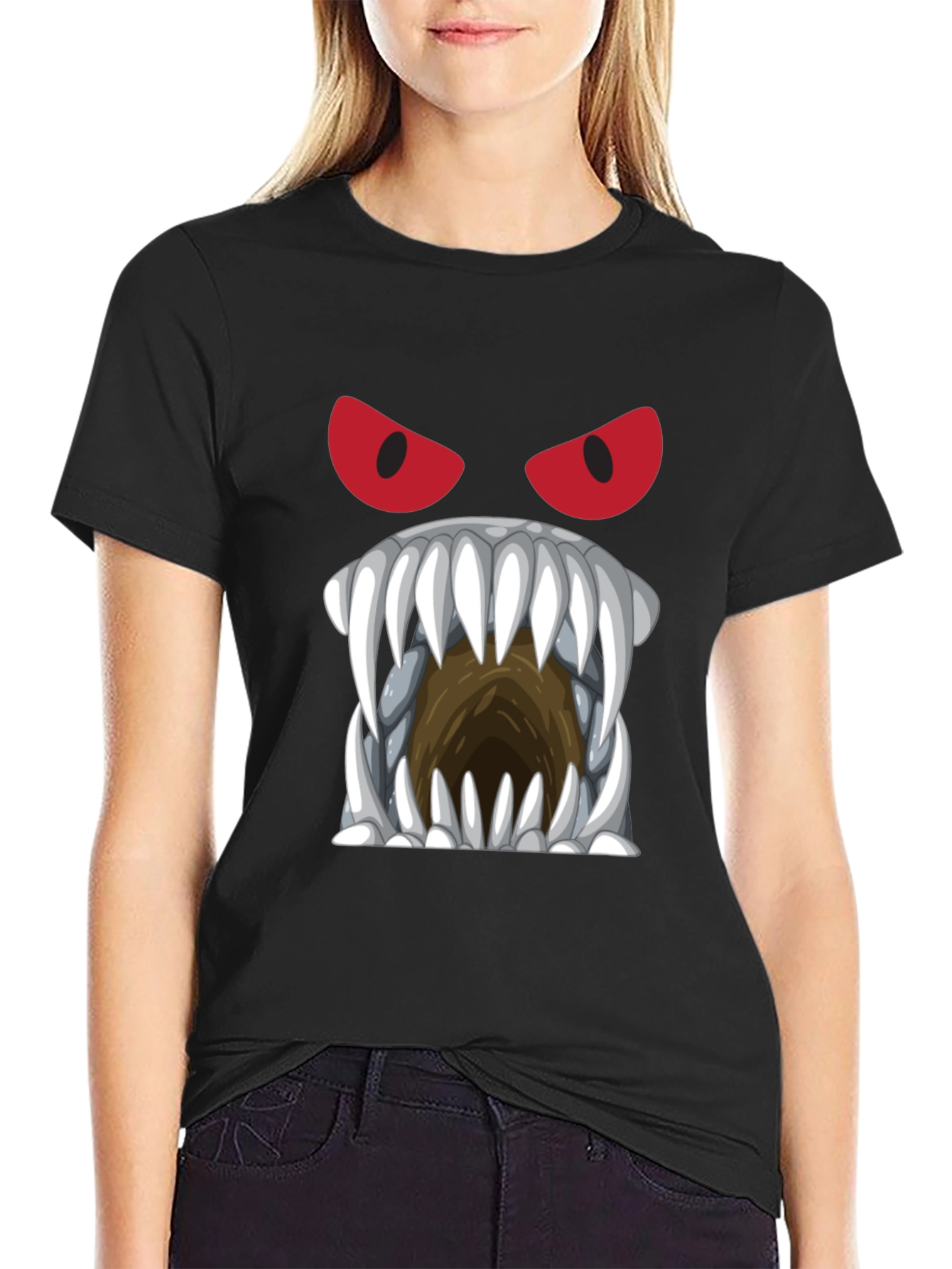 Monster Face Graphic Tee - Black