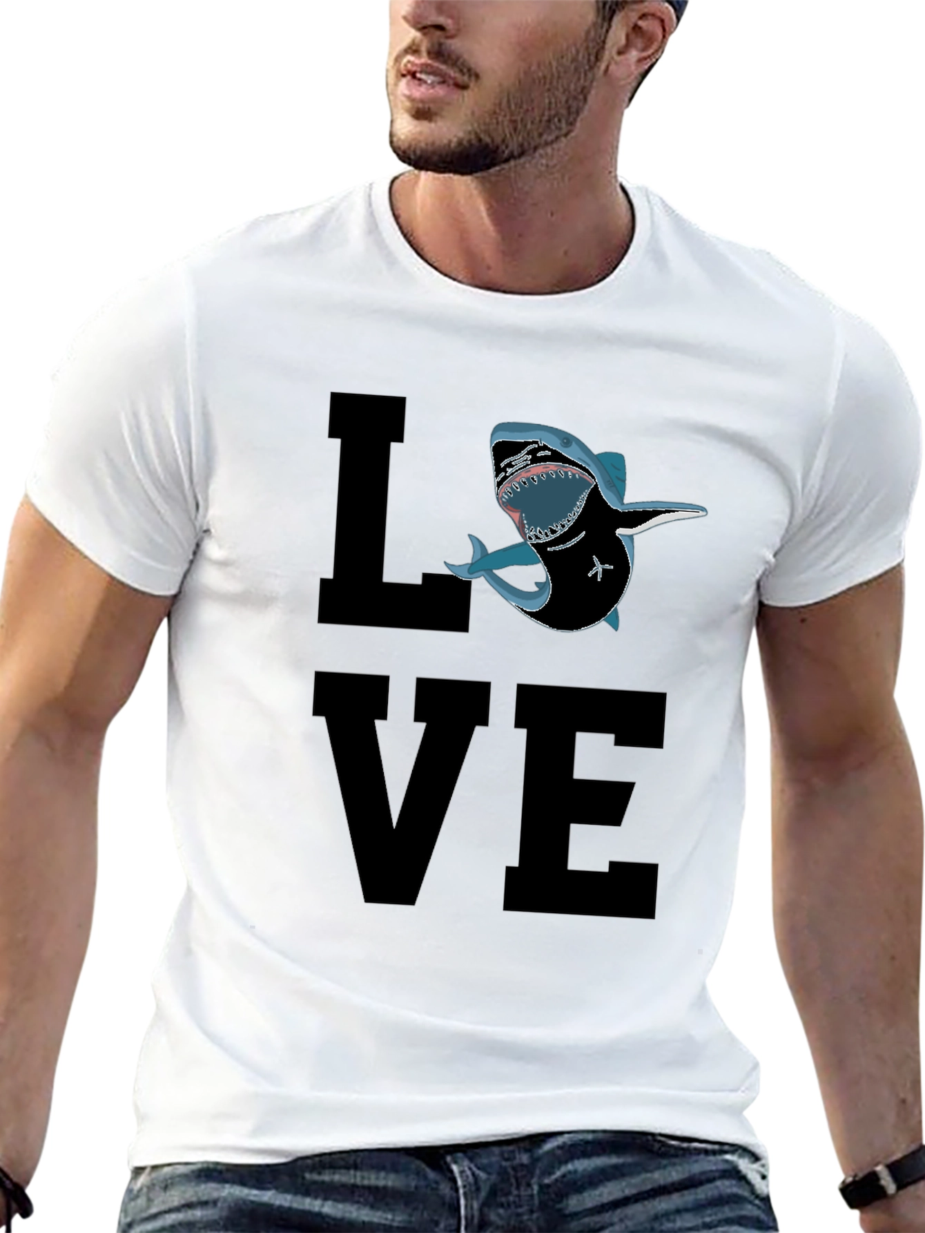 Shark Love Graphic T-Shirt - Black Cotton Tee