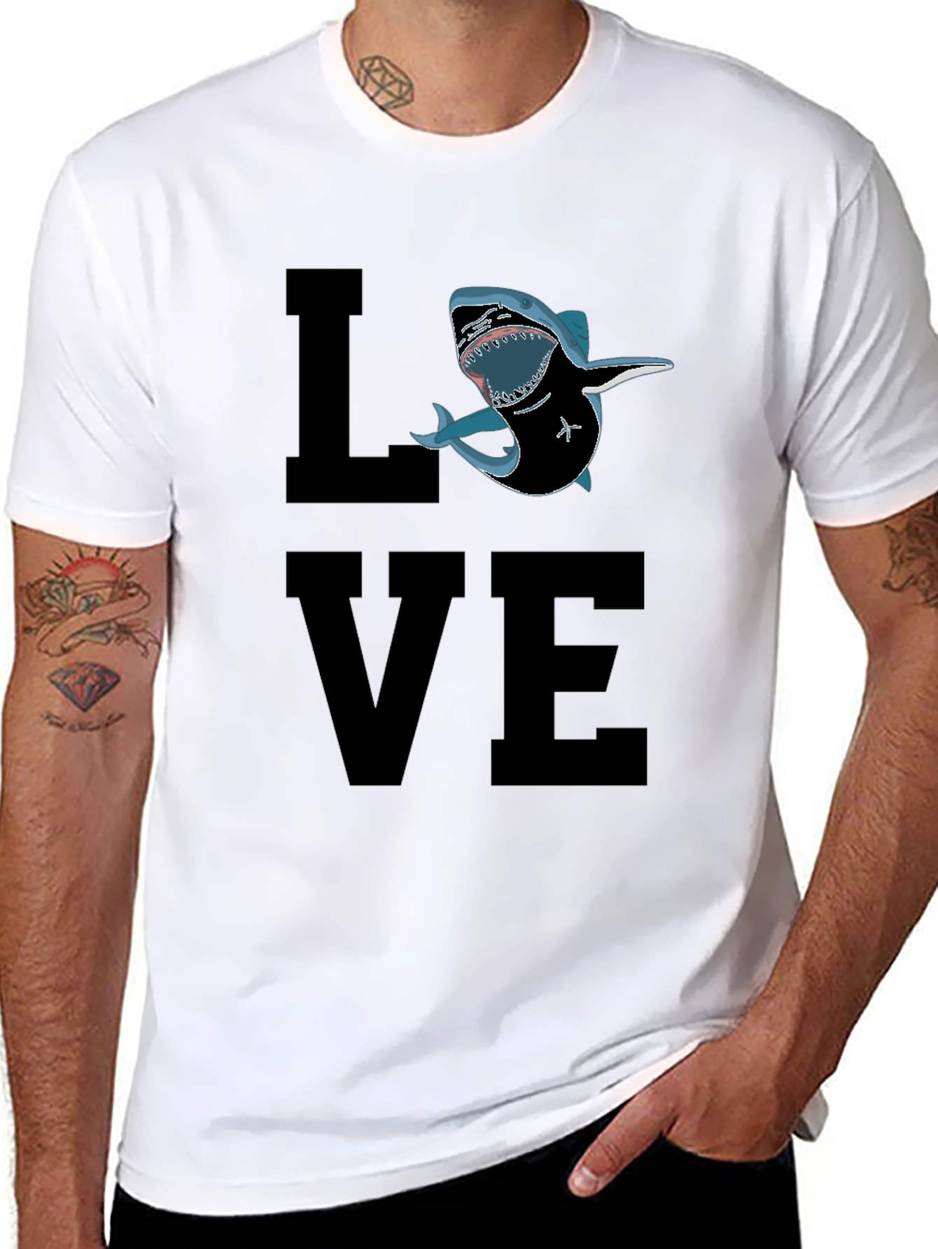 Shark Love Graphic T-Shirt - Black Cotton Tee