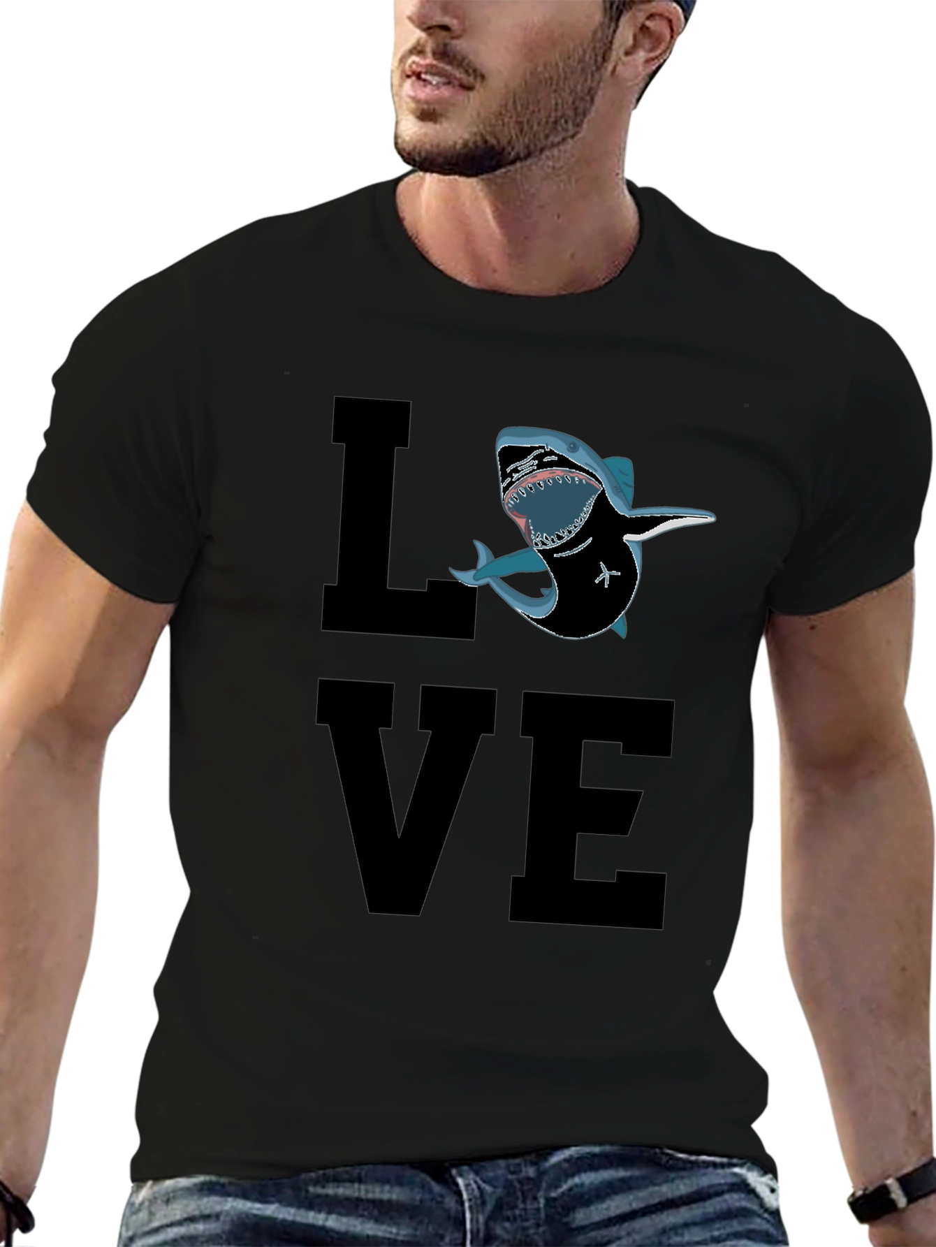 Shark Love Graphic T-Shirt - Black Cotton Tee