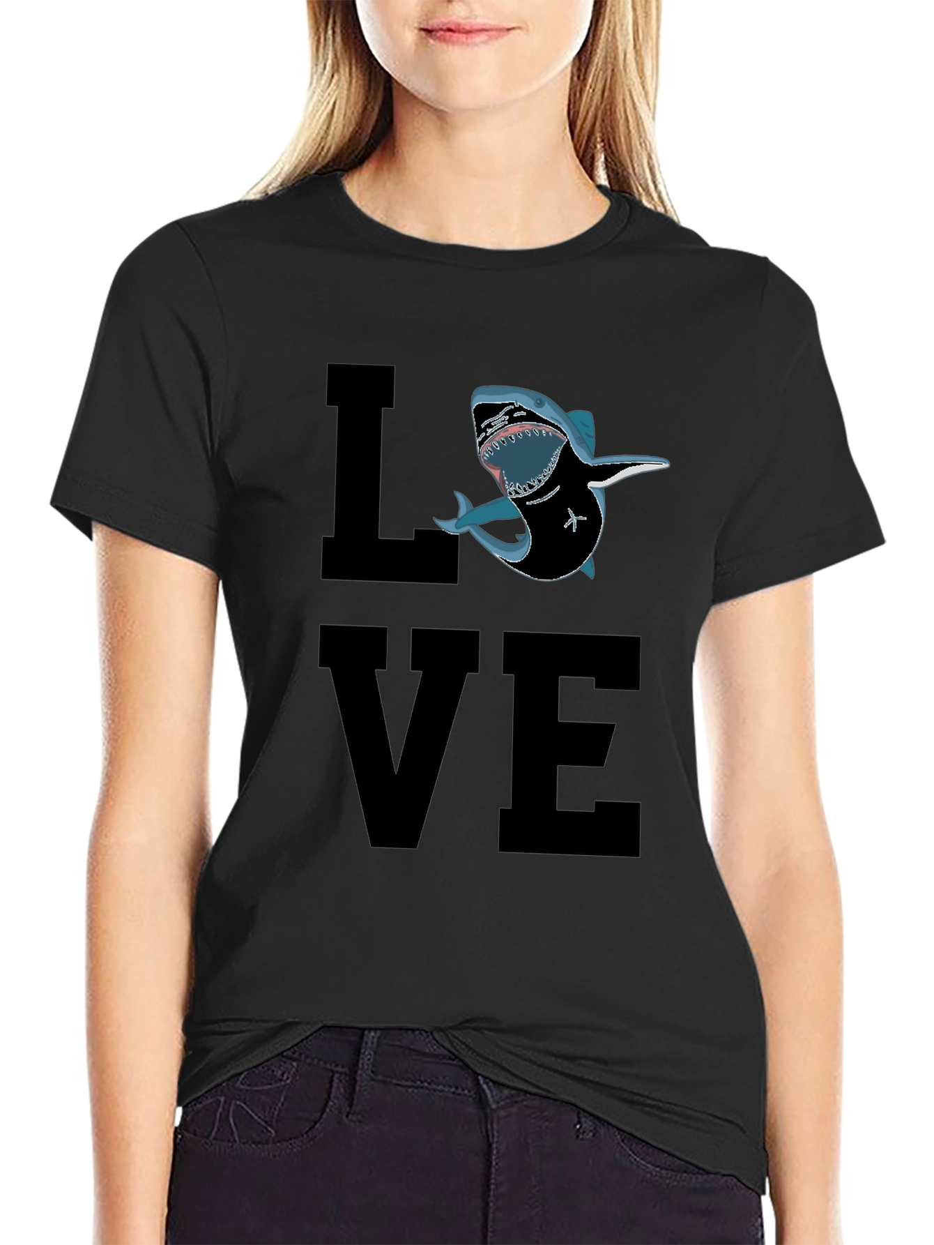 Shark Love Graphic T-Shirt - Black Cotton Tee