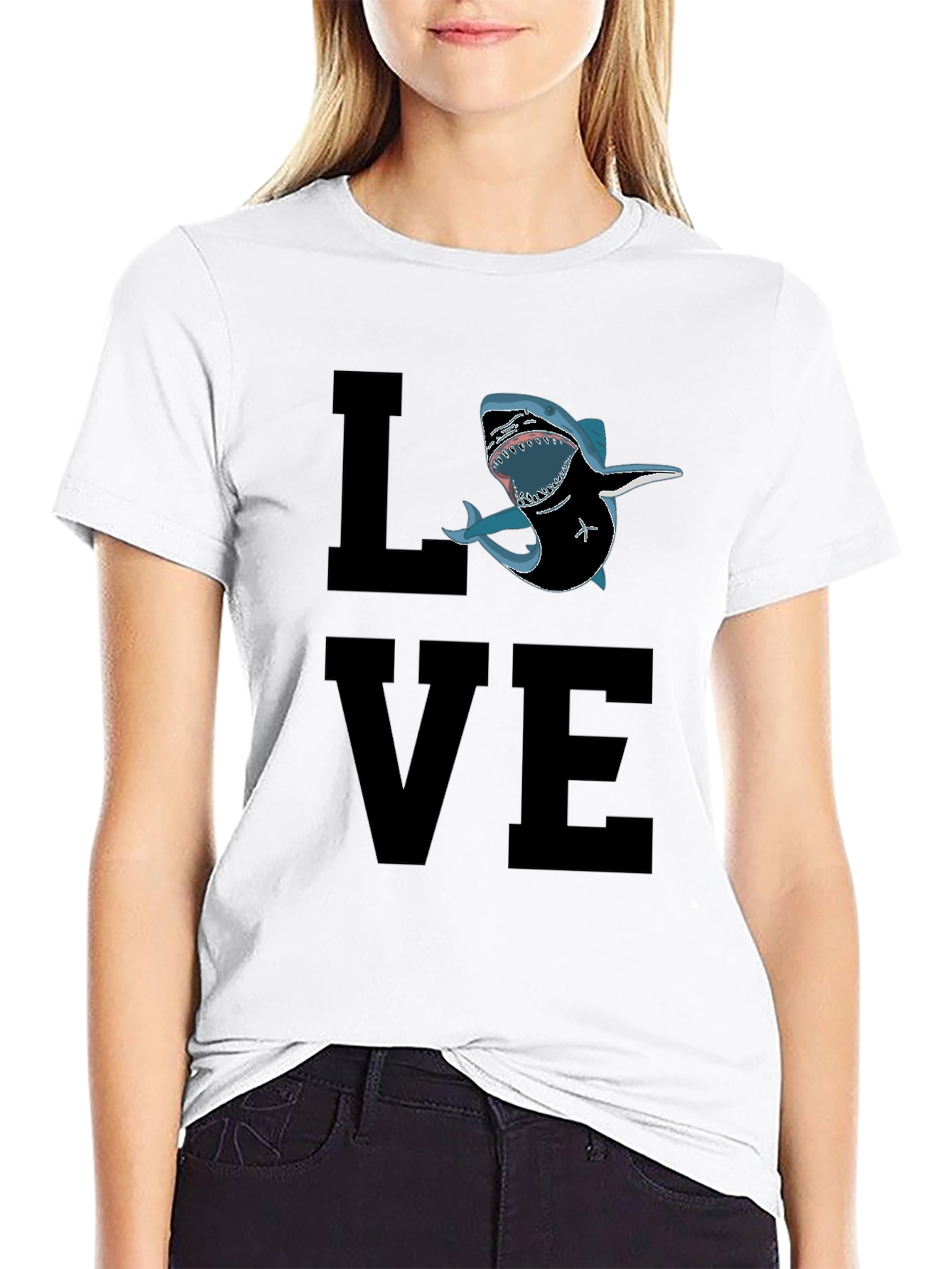 Shark Love Graphic T-Shirt - Black Cotton Tee