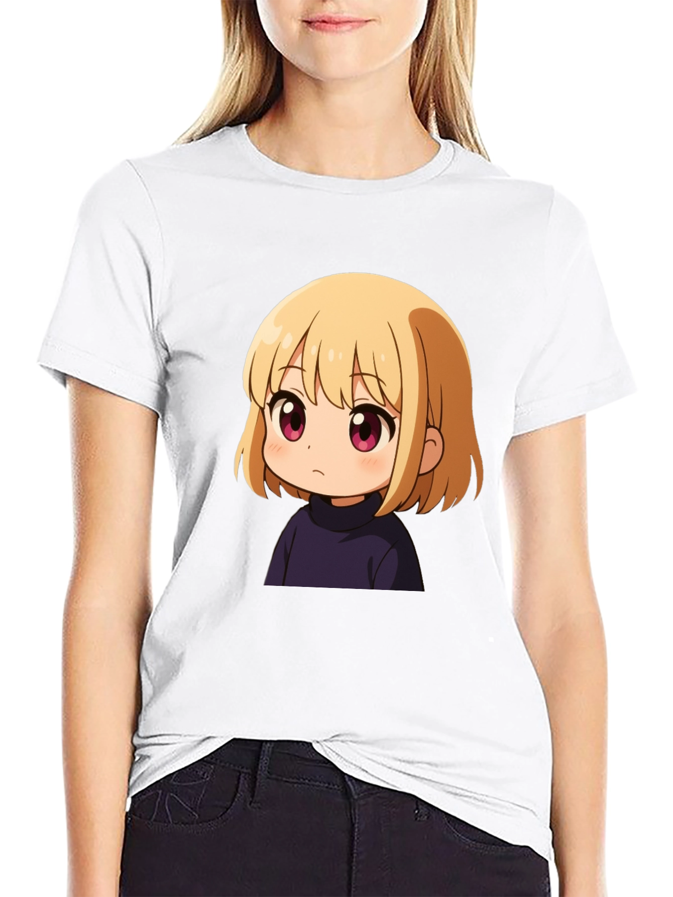 Anime Girl Graphic Print Black T-Shirt