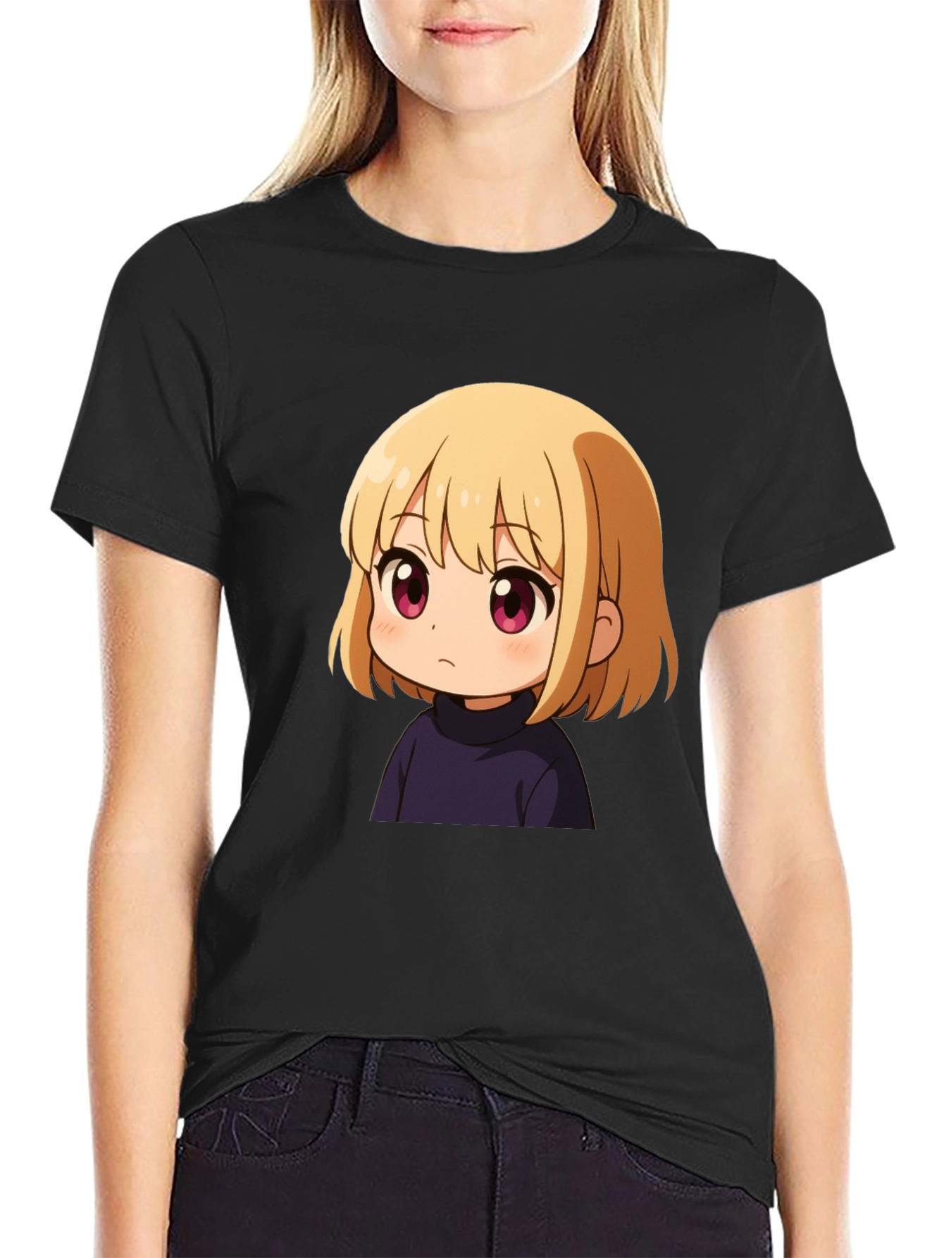Anime Girl Graphic Print Black T-Shirt