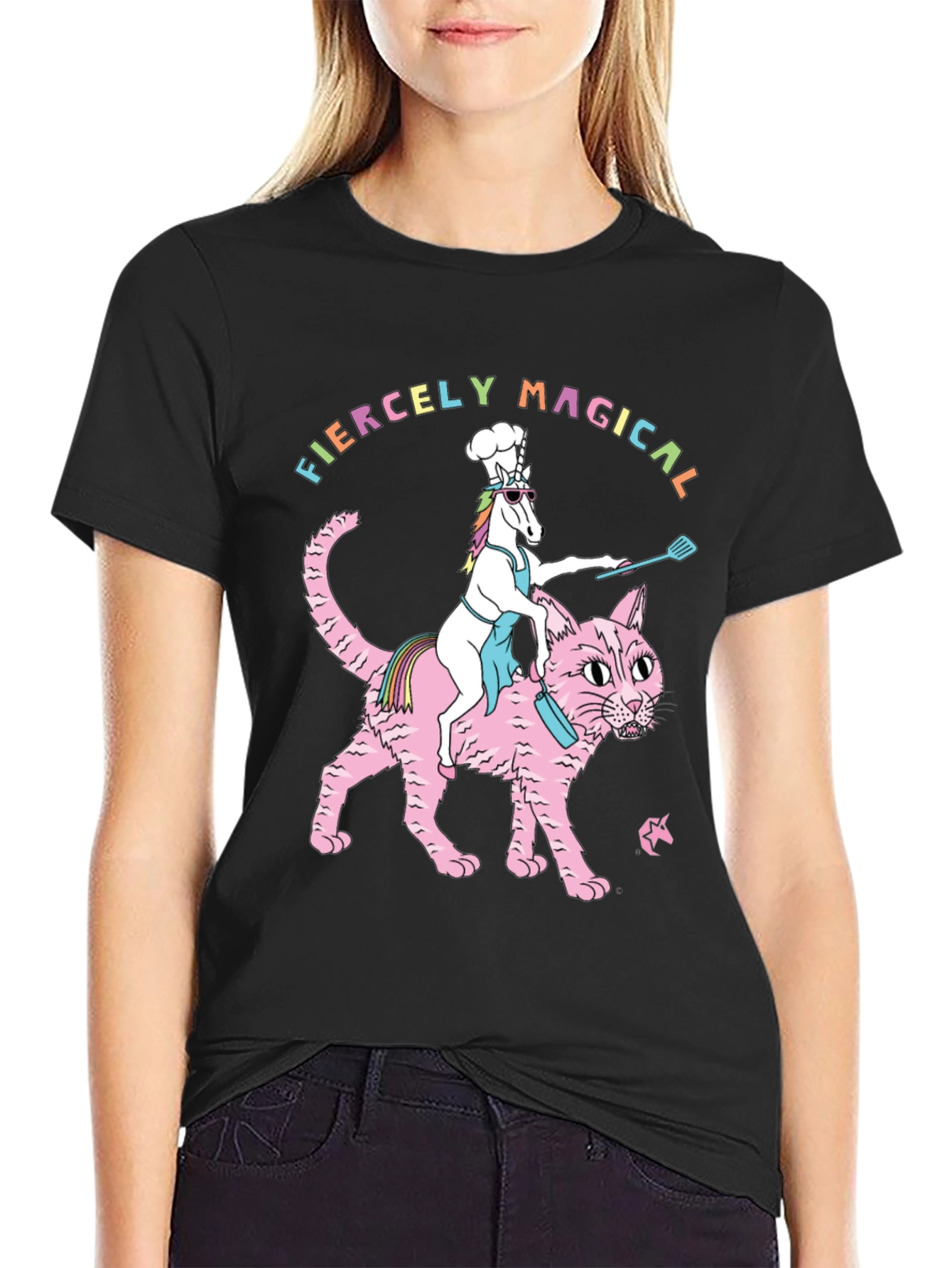 Magical Unicorn Chef Riding Cat T-Shirt