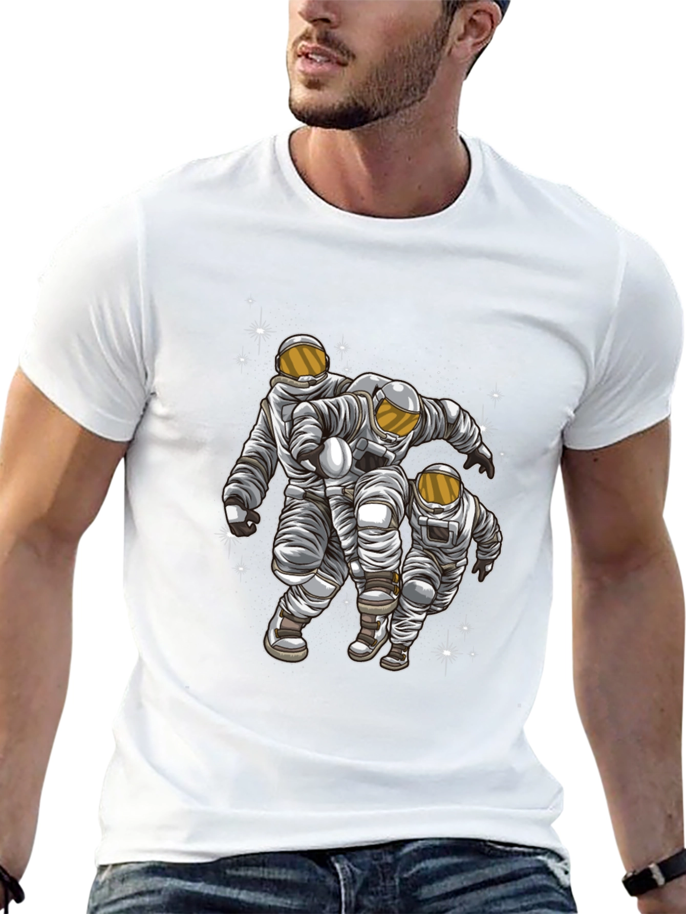 Astronaut Trio Graphic Print Black T-Shirt