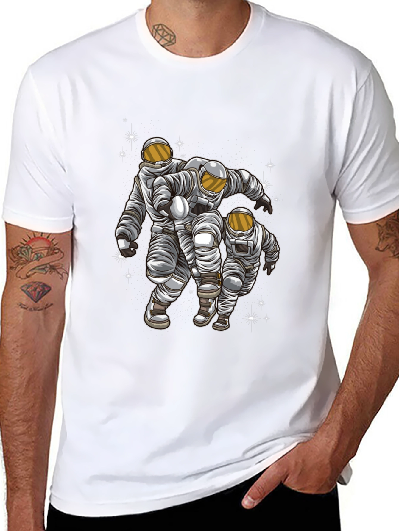 Astronaut Trio Graphic Print Black T-Shirt