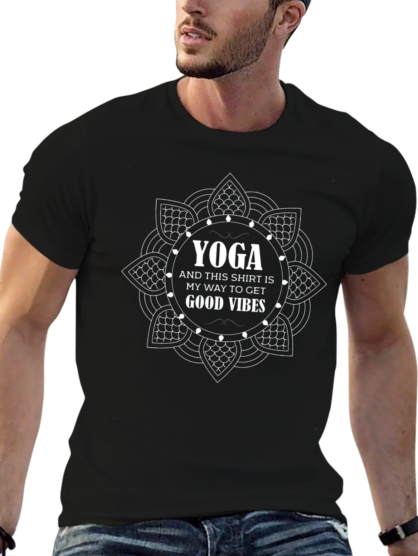 Yoga Good Vibes Graphic Tee - Black Cotton T-Shirt