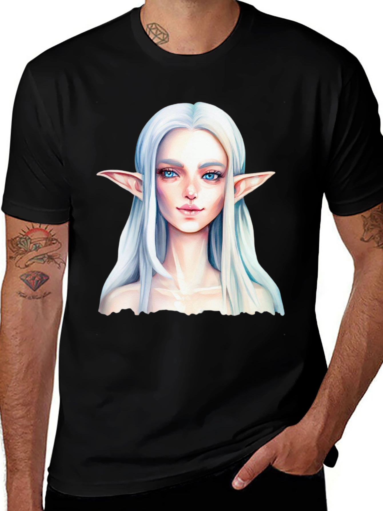Elf Portrait Black T-Shirt