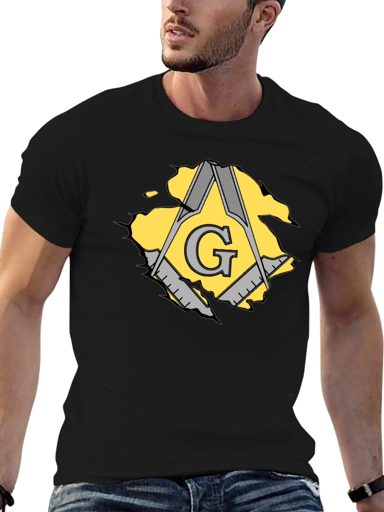 Masonic Square & Compasses Mens Black T-Shirt