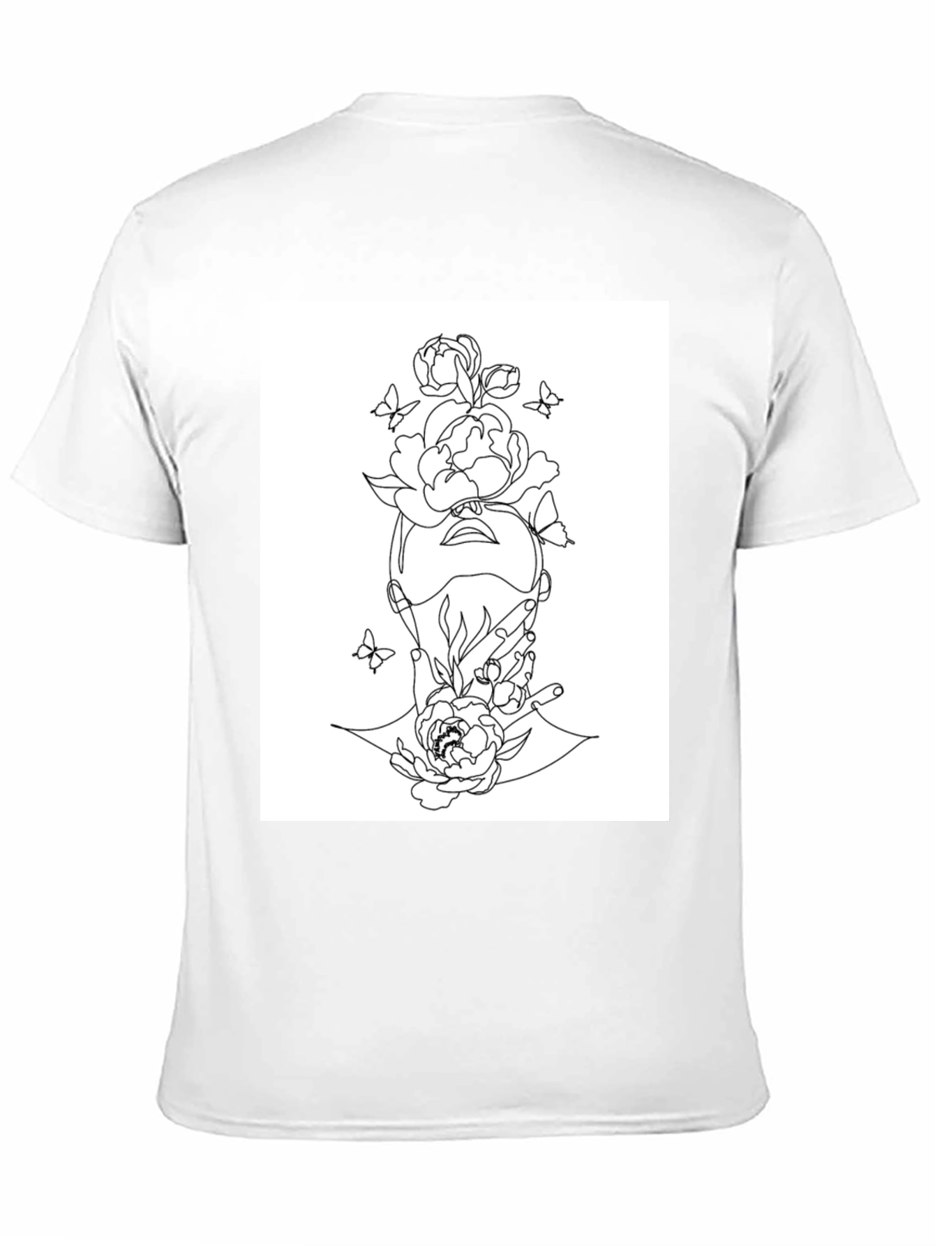 Floral Line Art Graphic Black T-Shirt