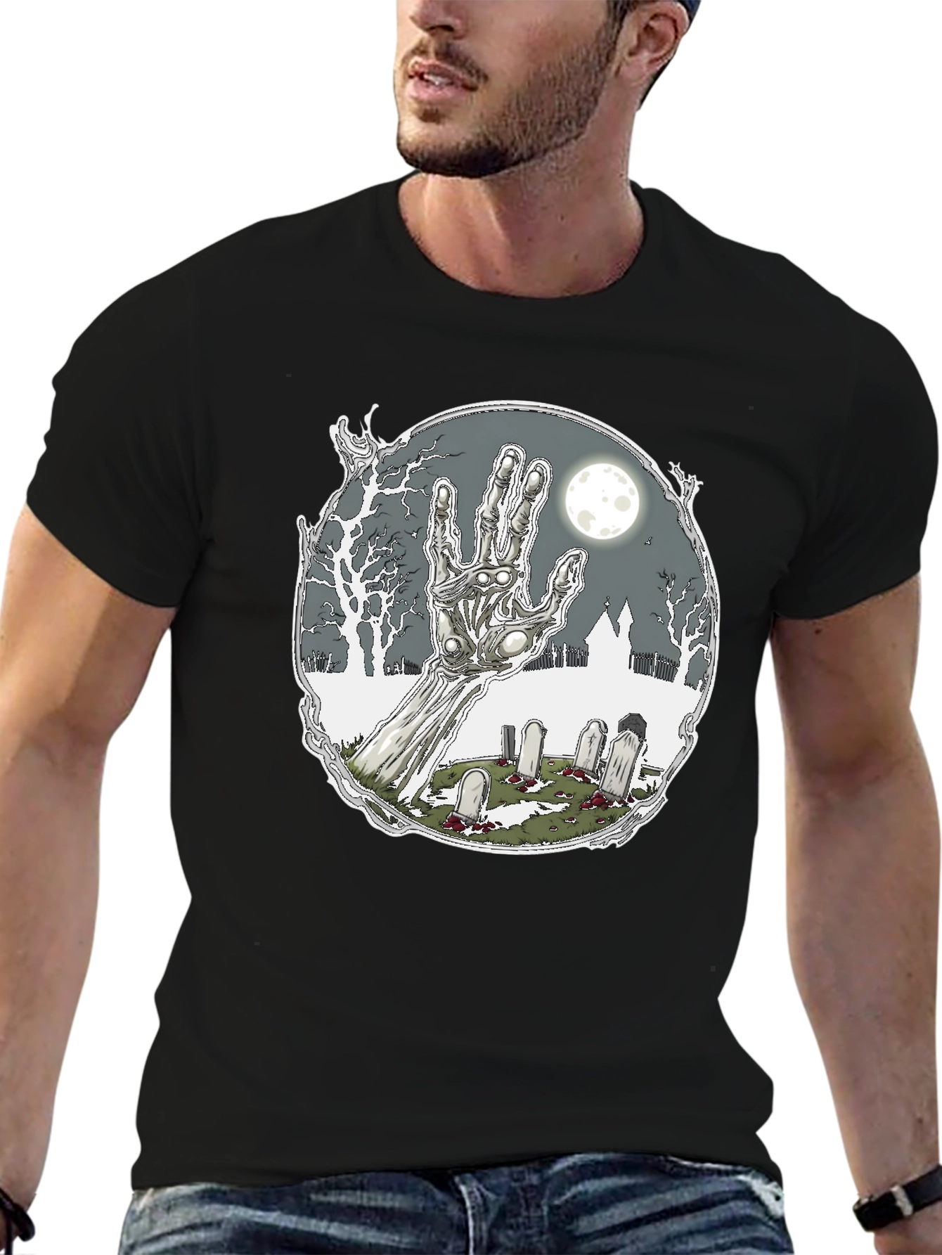 Zombie Hand Graveyard Graphic Tee - Black