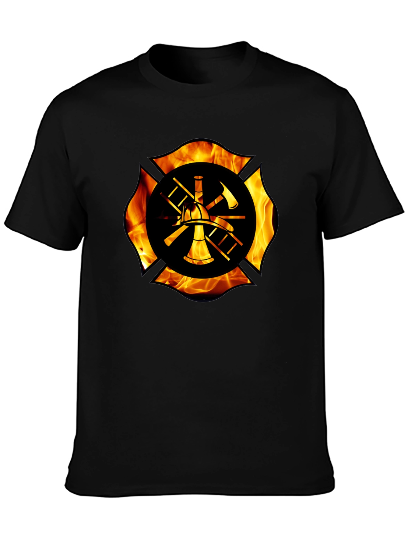Firefighter Maltese Cross Flame Graphic T-Shirt