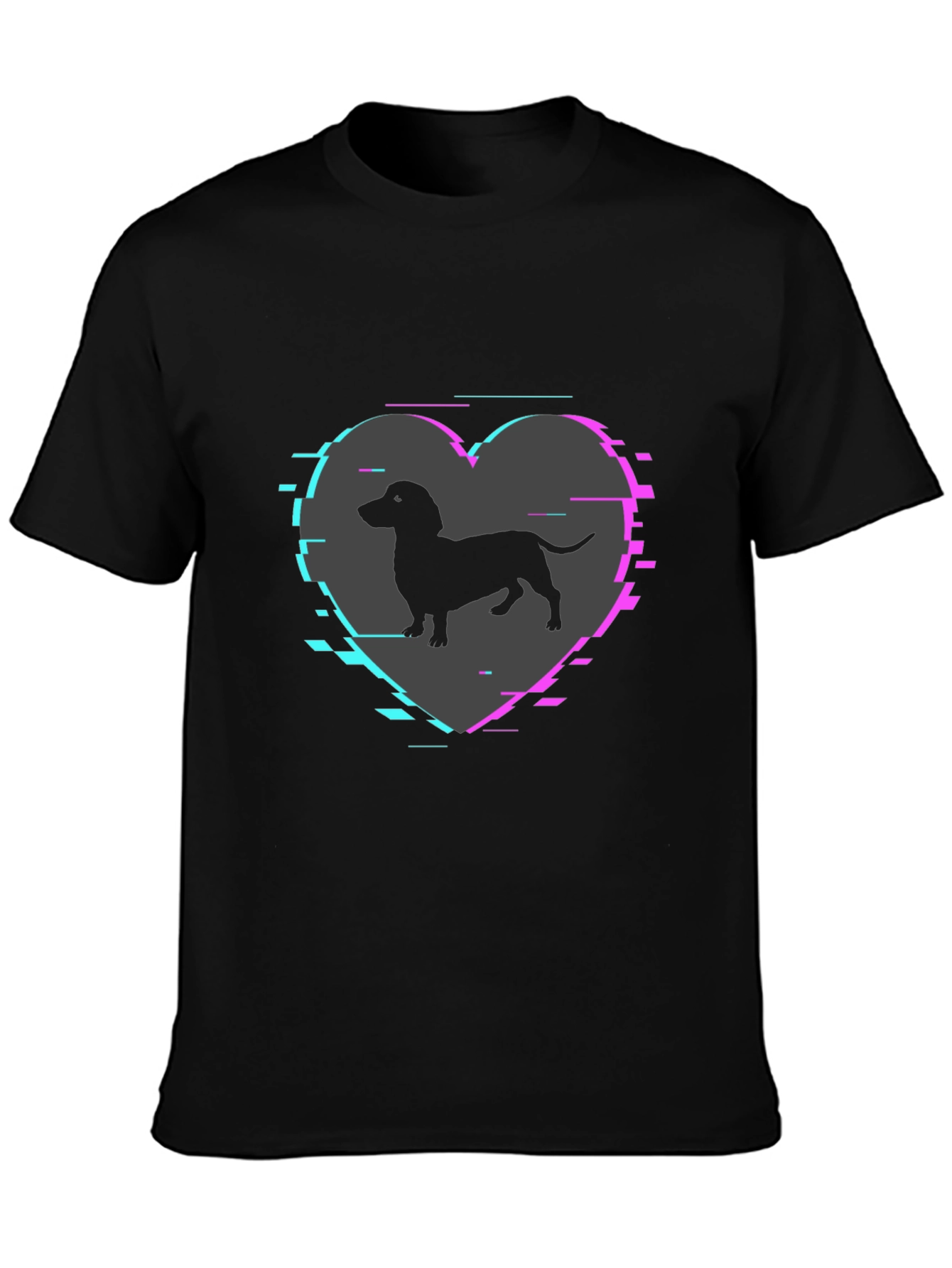 Dachshund Dog Heart Glitch Mens T-Shirt