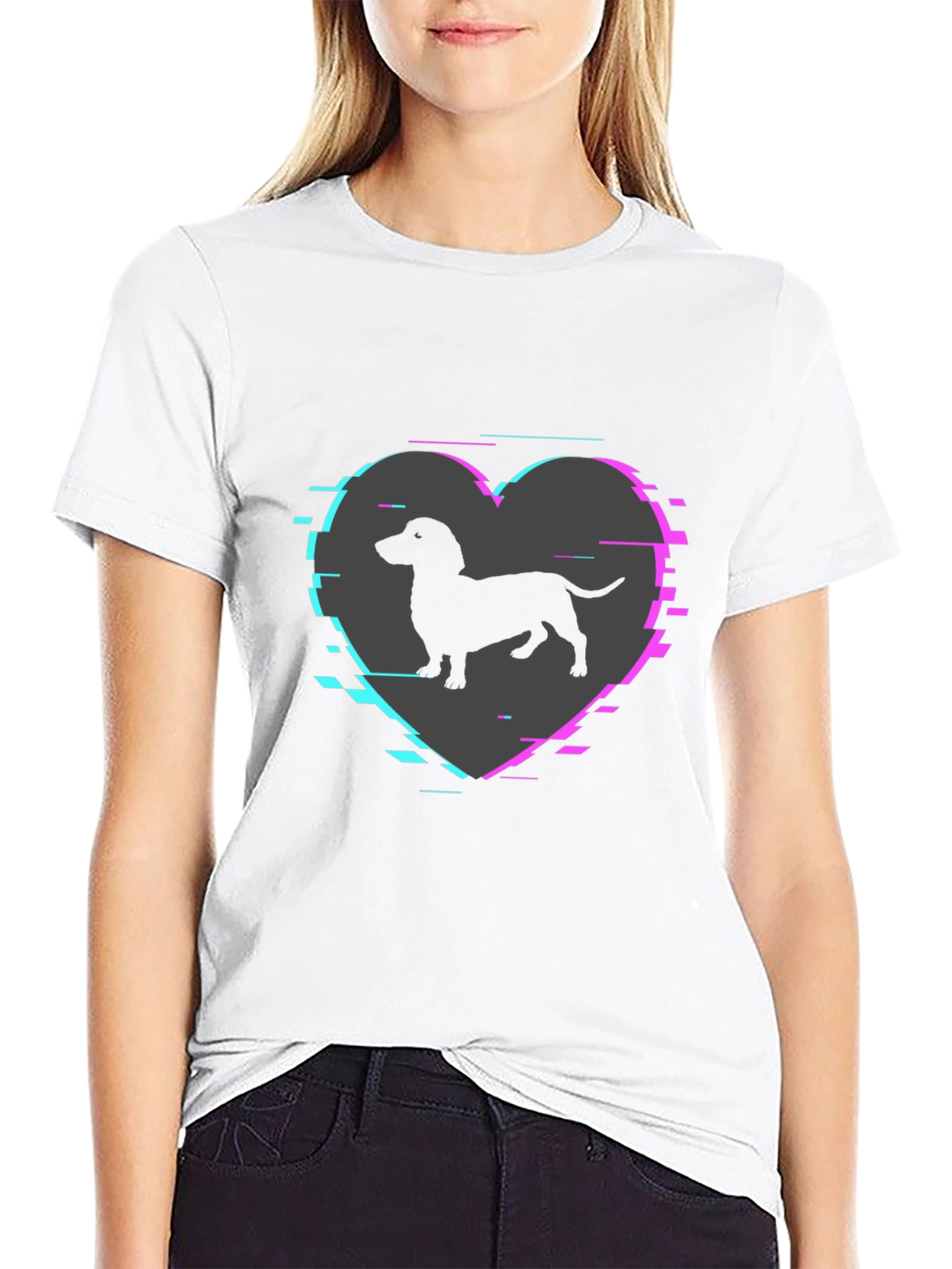 Dachshund Dog Heart Glitch Mens T-Shirt