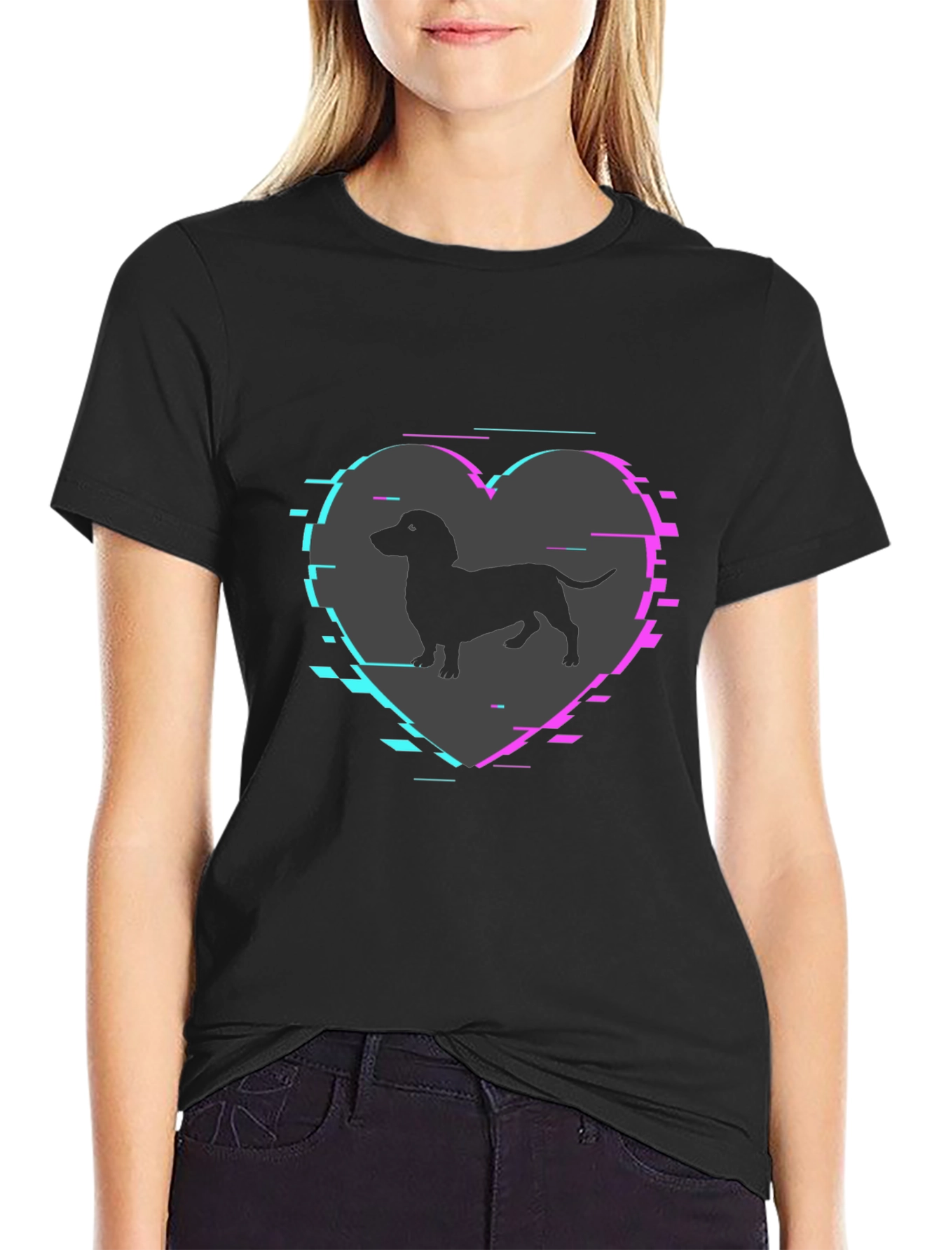 Dachshund Dog Heart Glitch Mens T-Shirt