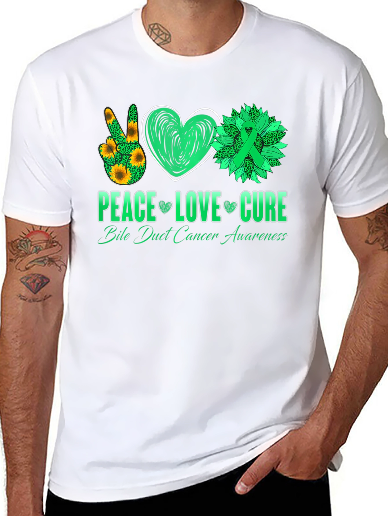 Peace Love Cure Bile Duct Cancer Awareness T-Shirt