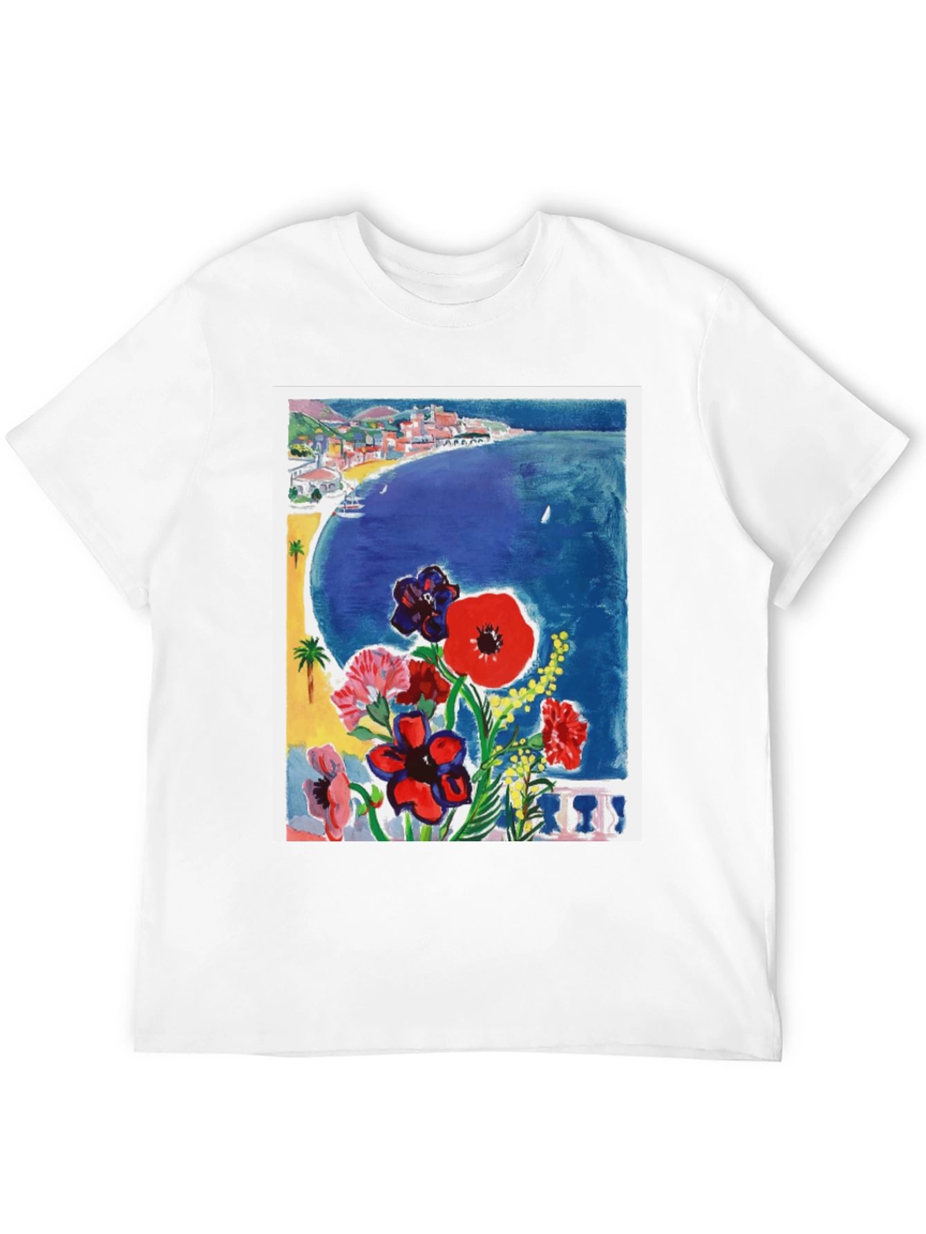 Floral Riviera T-Shirt: Artistic Coastal Design
