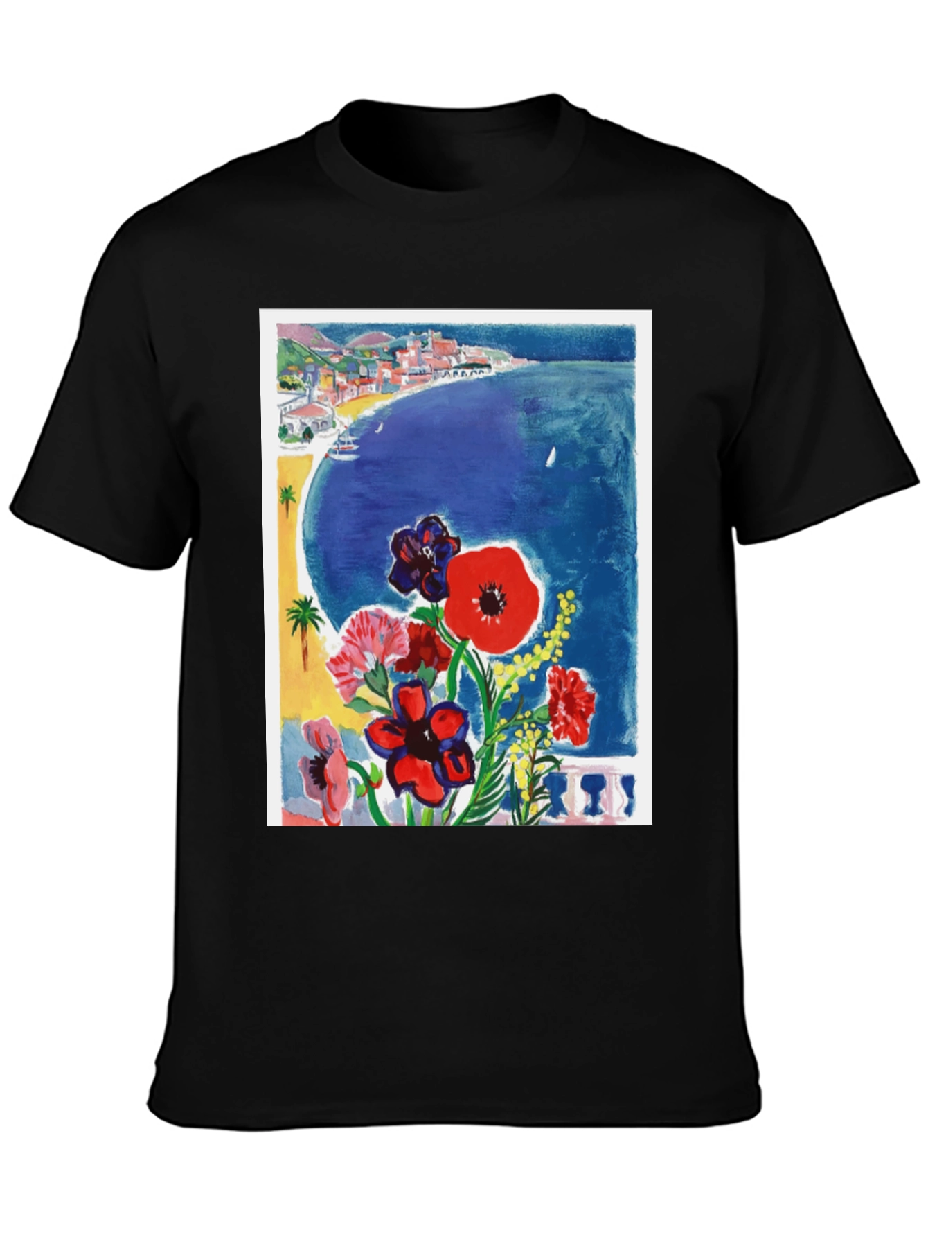 Floral Riviera T-Shirt: Artistic Coastal Design