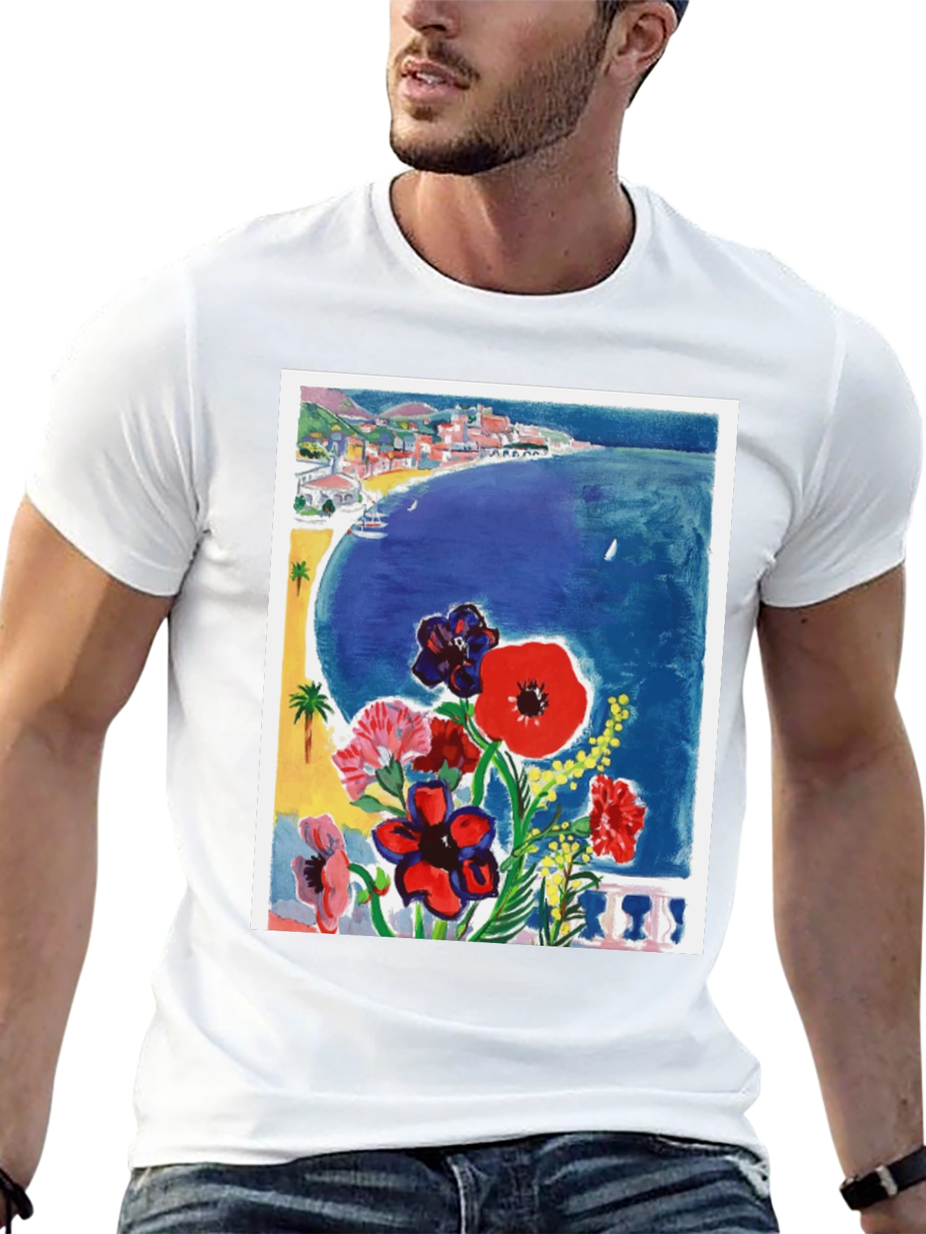 Floral Riviera T-Shirt: Artistic Coastal Design