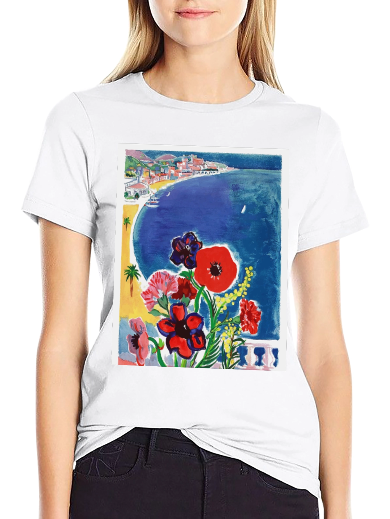 Floral Riviera T-Shirt: Artistic Coastal Design