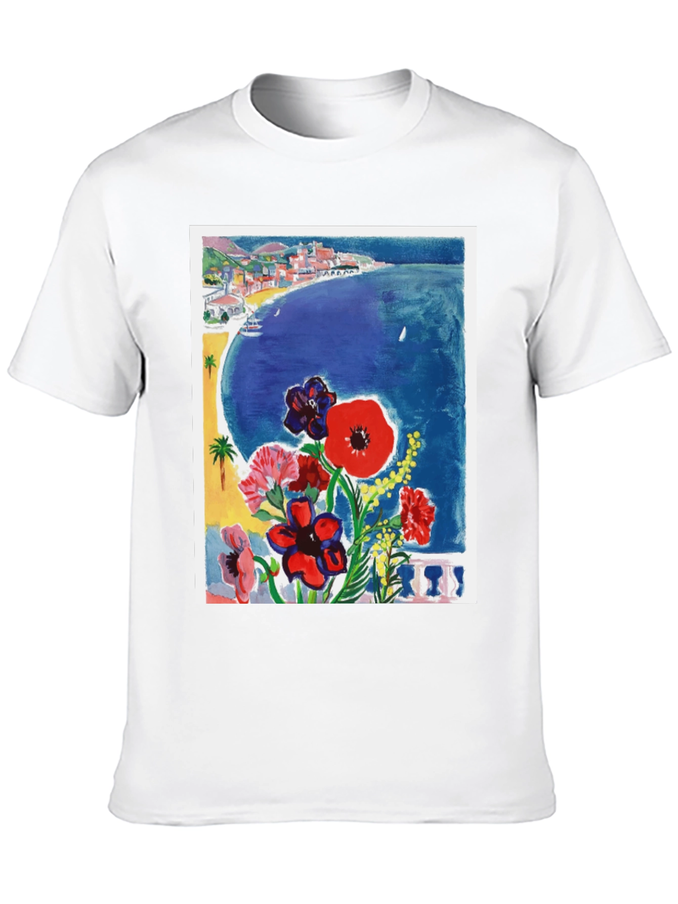 Floral Riviera T-Shirt: Artistic Coastal Design