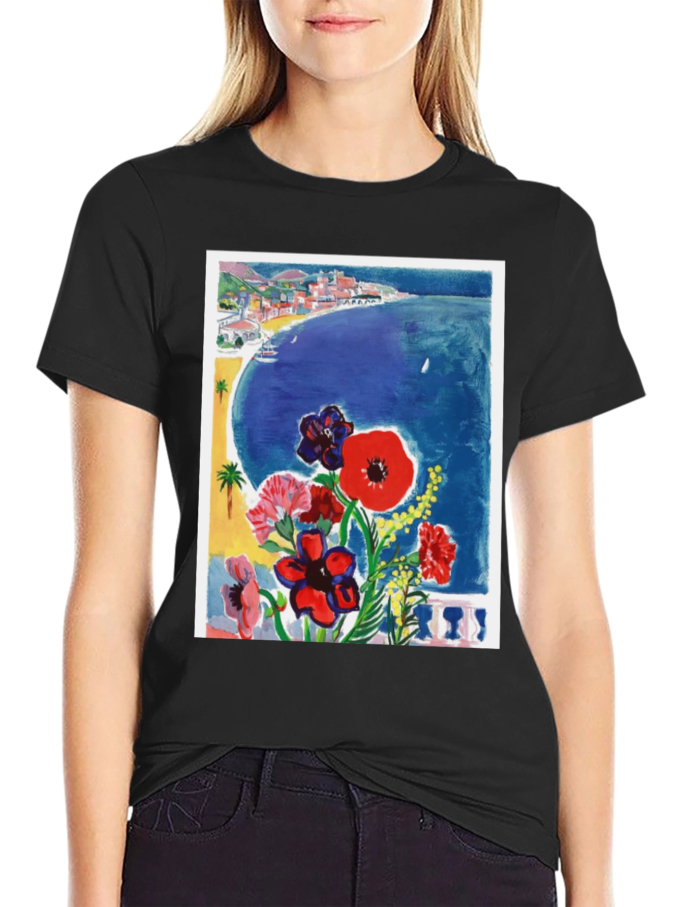 Floral Riviera T-Shirt: Artistic Coastal Design