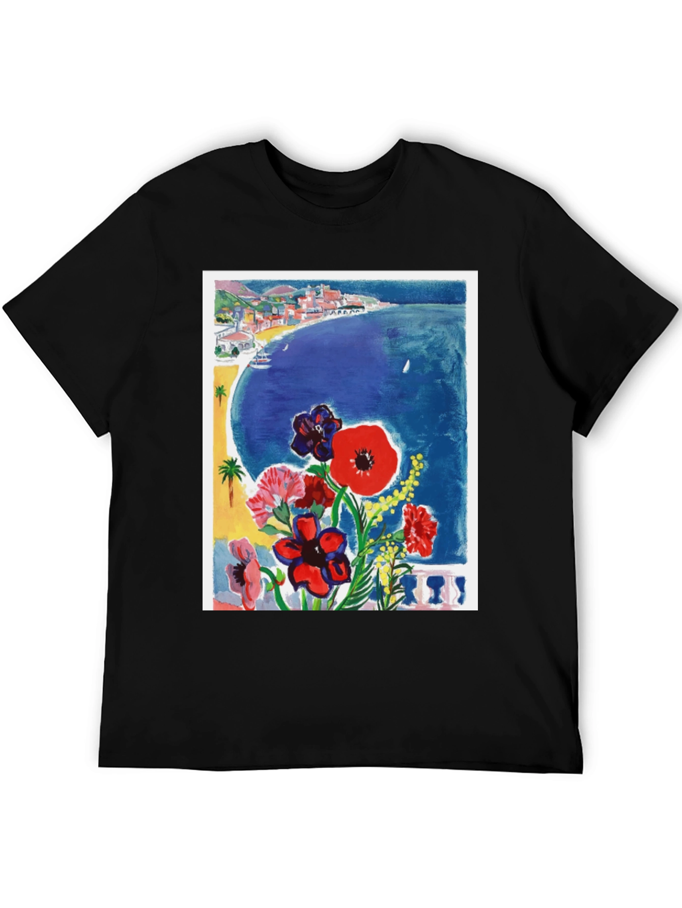 Floral Riviera T-Shirt: Artistic Coastal Design