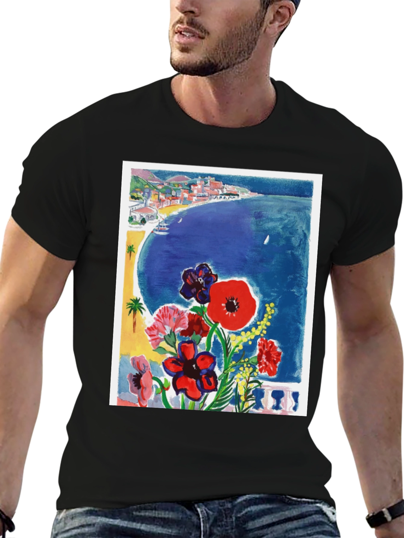 Floral Riviera T-Shirt: Artistic Coastal Design