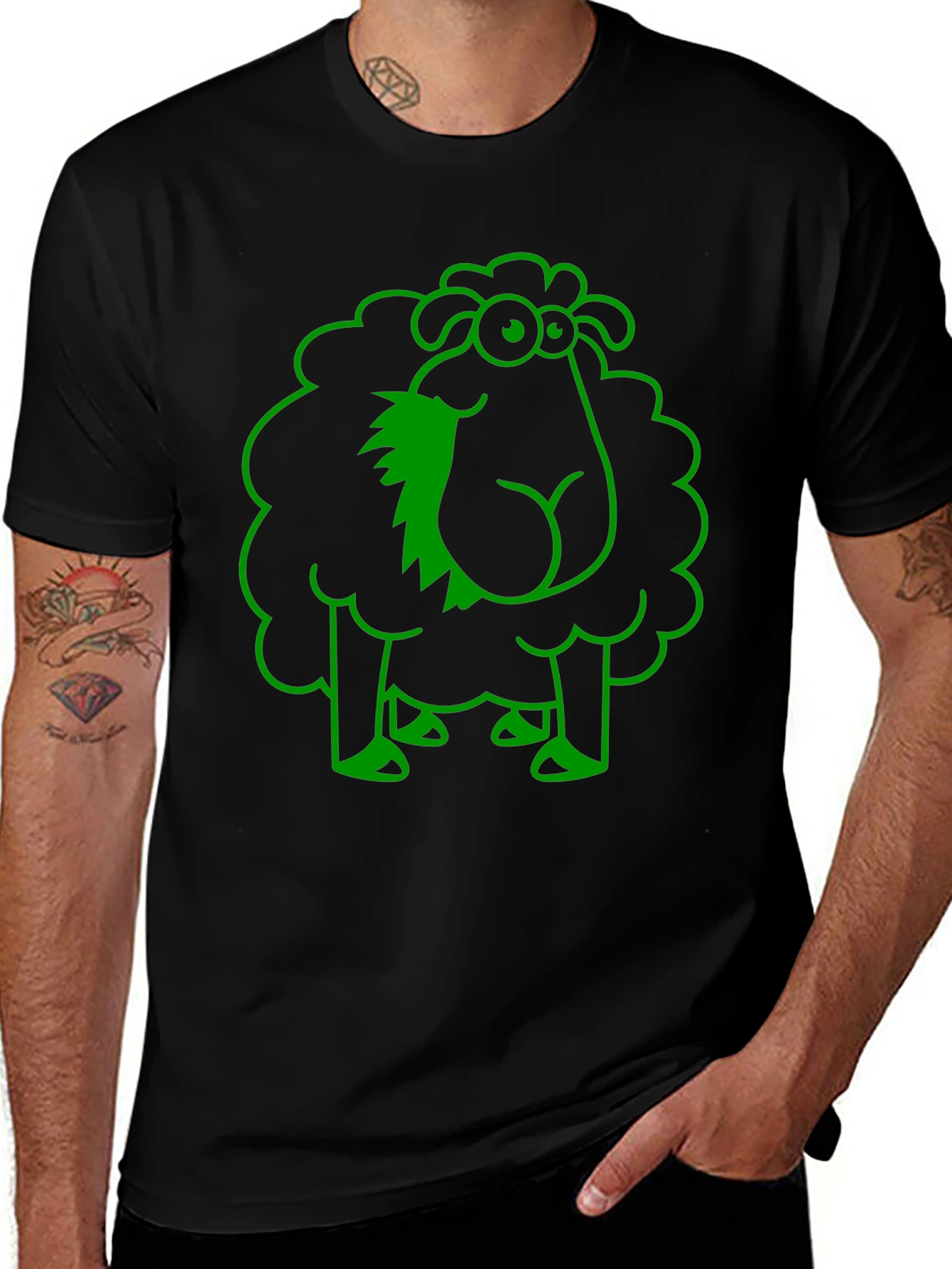 Funny Sheep Graphic Tee - Black Cotton T-Shirt
