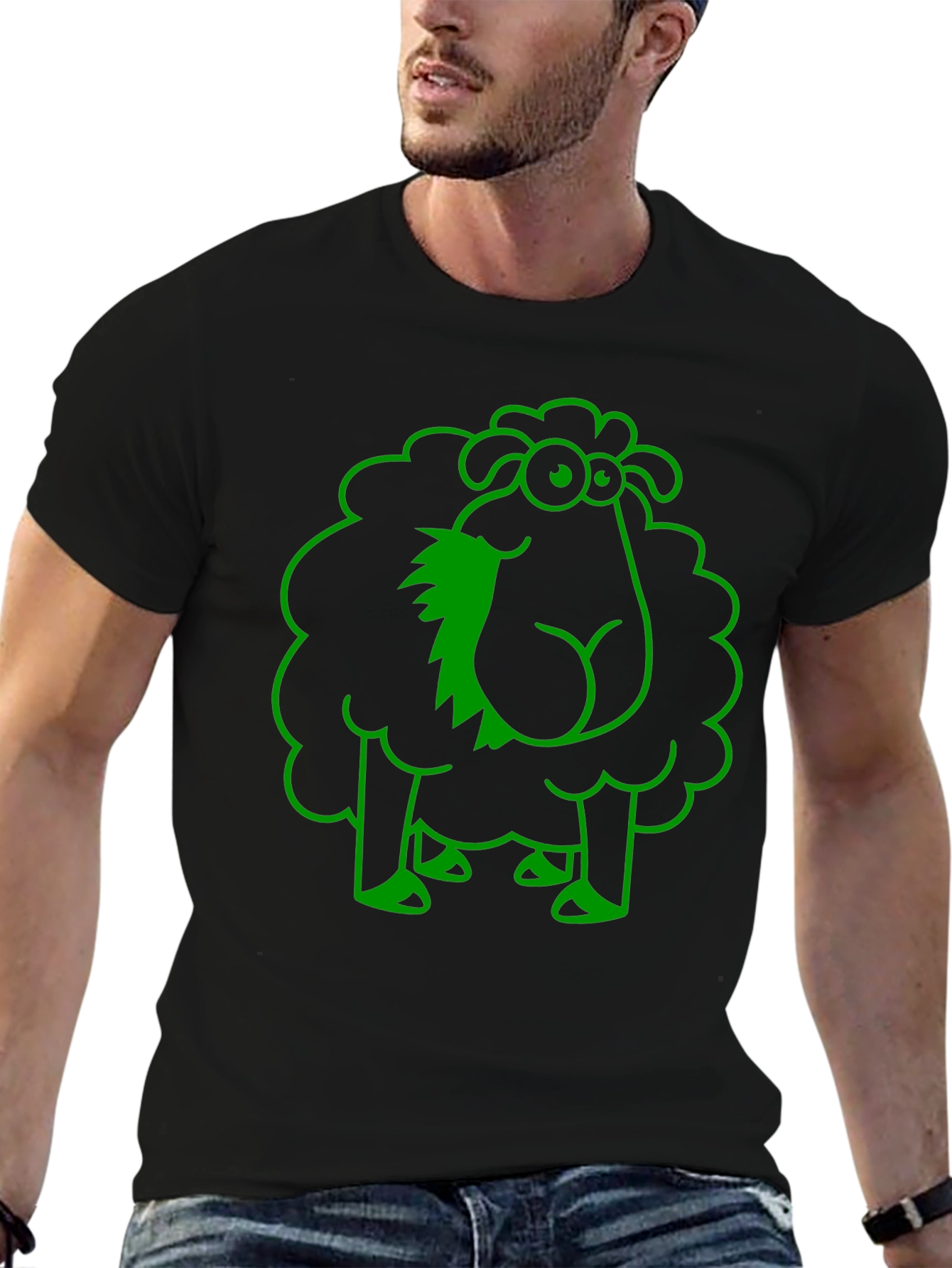 Funny Sheep Graphic Tee - Black Cotton T-Shirt
