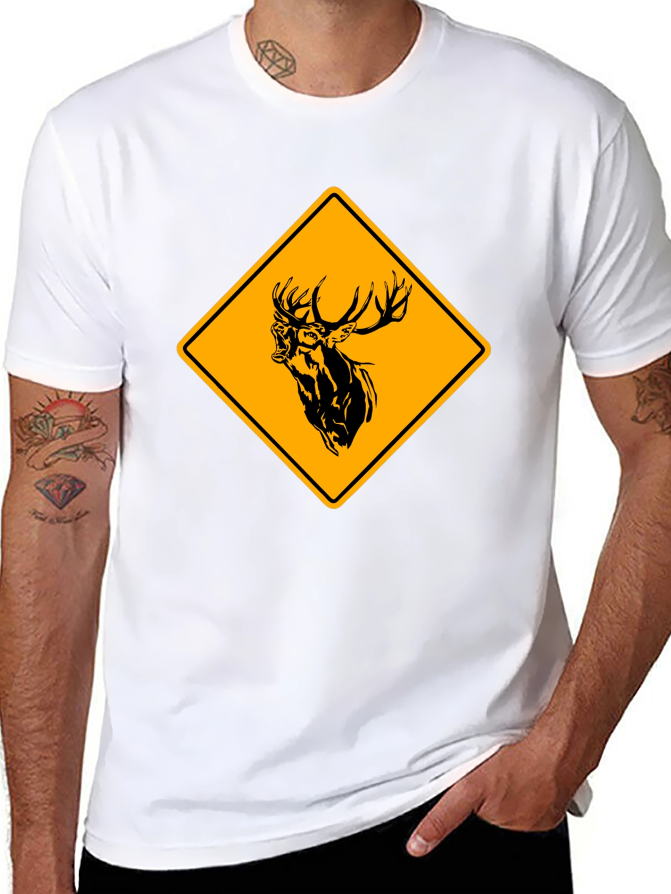 Deer Crossing T-Shirt - Black Cotton Graphic Tee
