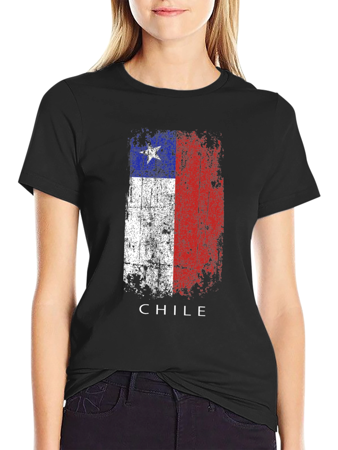 Chile Flag Grunge T-Shirt - Black