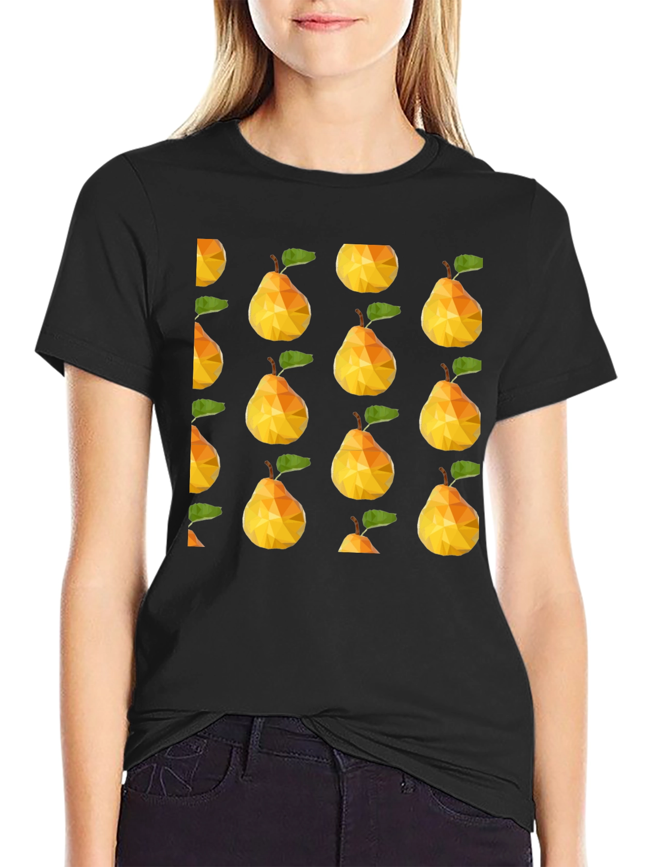Geometric Pear Print Black T-Shirt