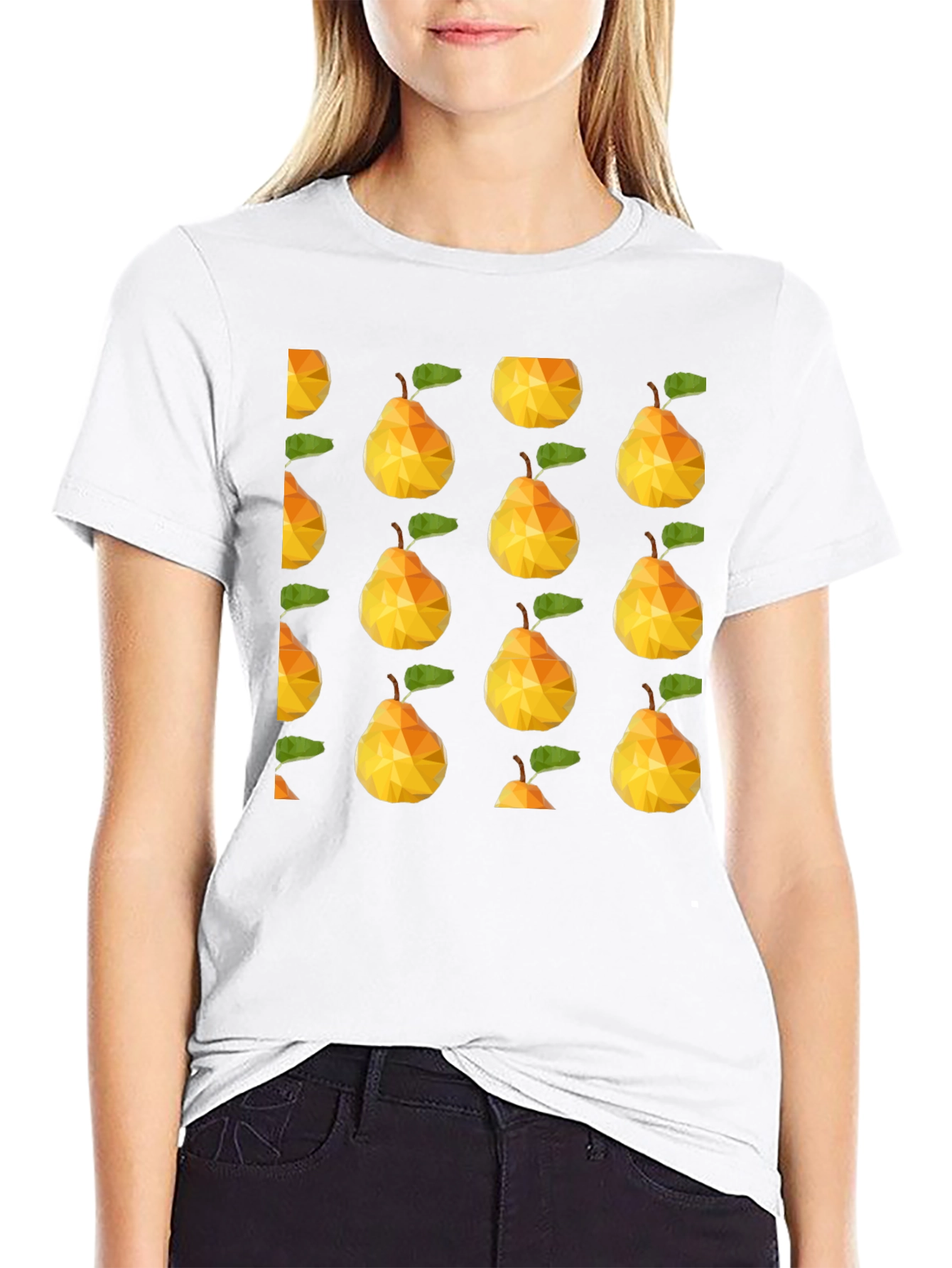 Geometric Pear Print Black T-Shirt