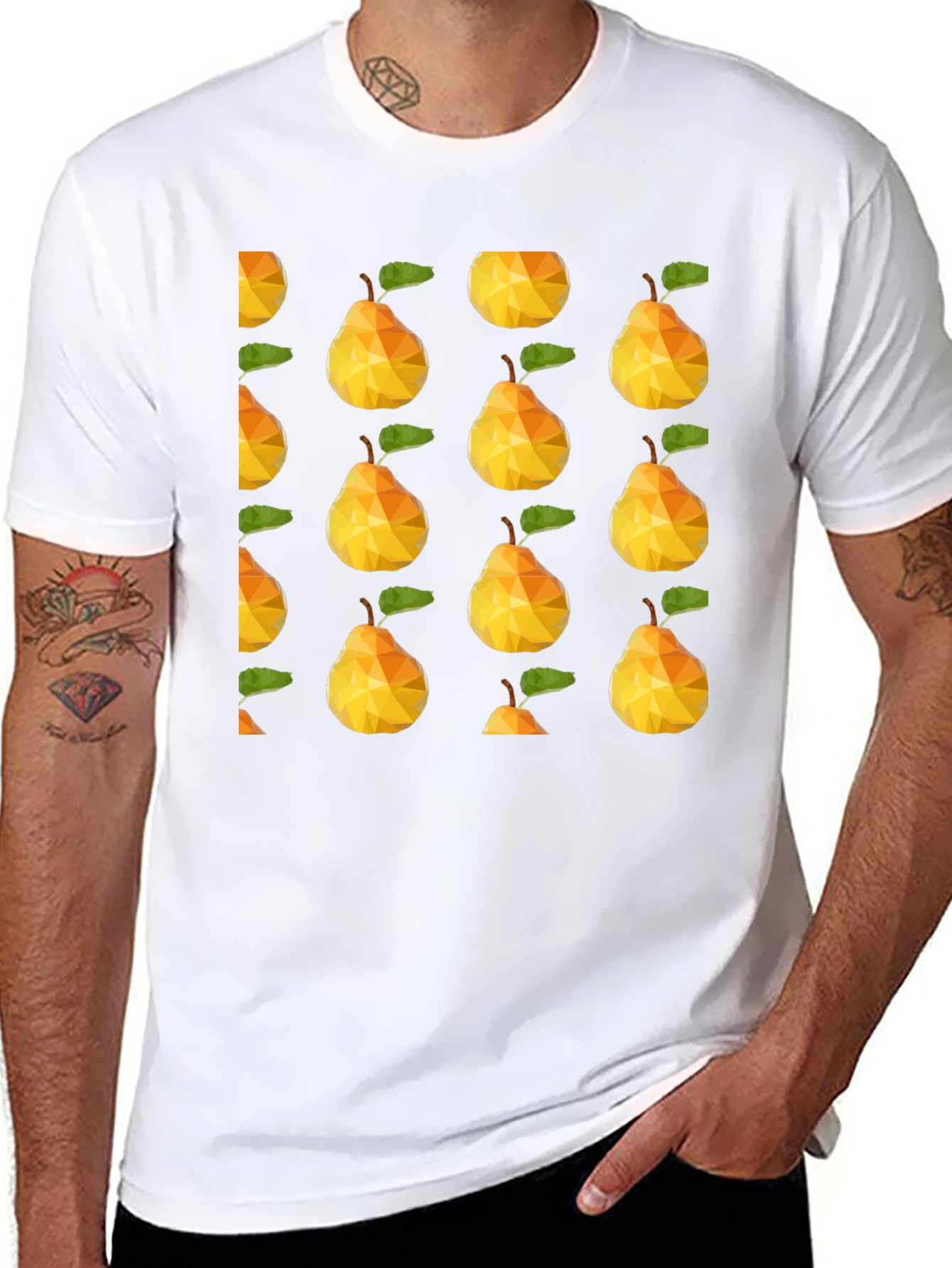 Geometric Pear Print Black T-Shirt