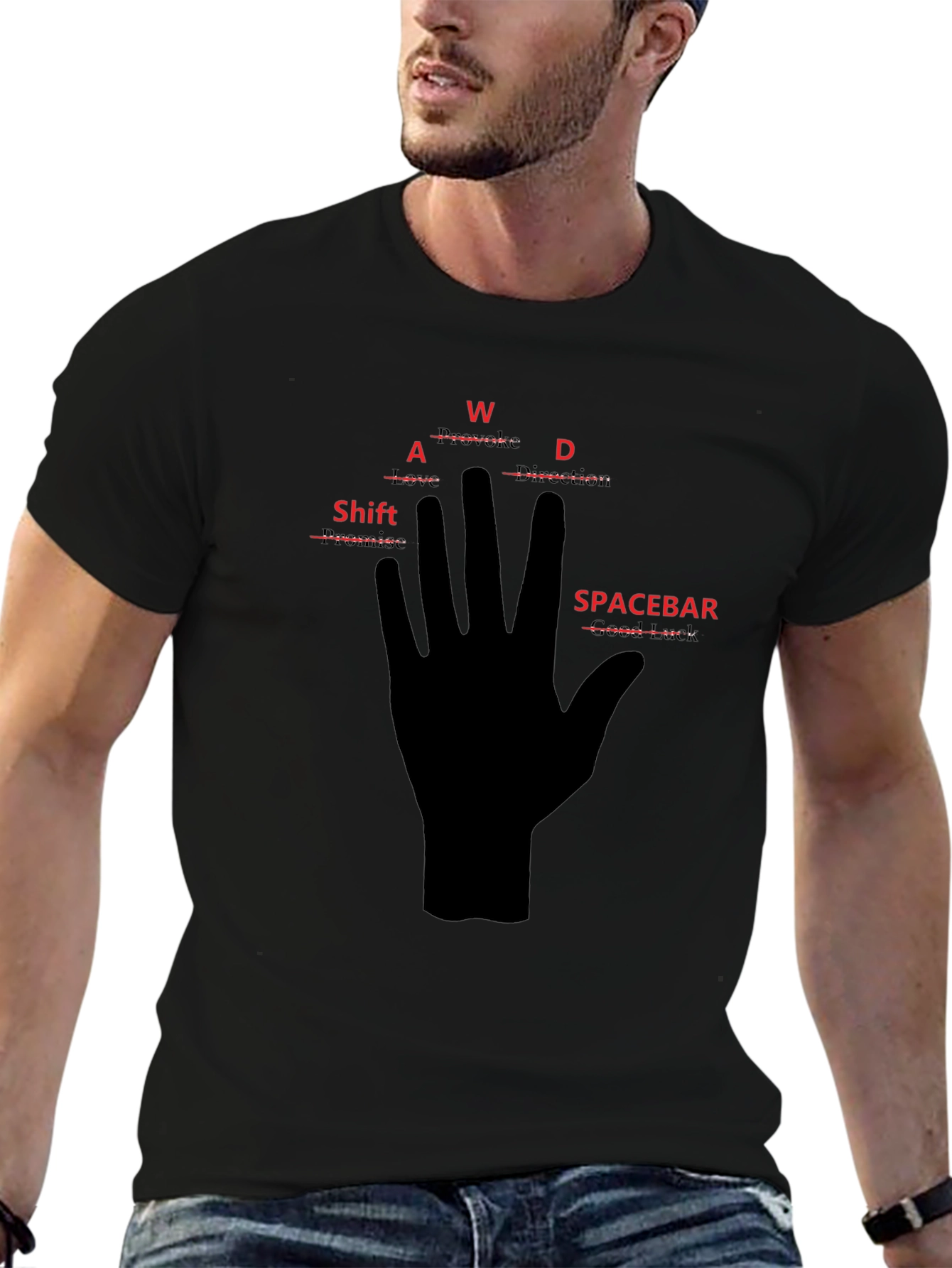 Gamer Hand T-Shirt: WASD Shift Spacebar Gaming Tee