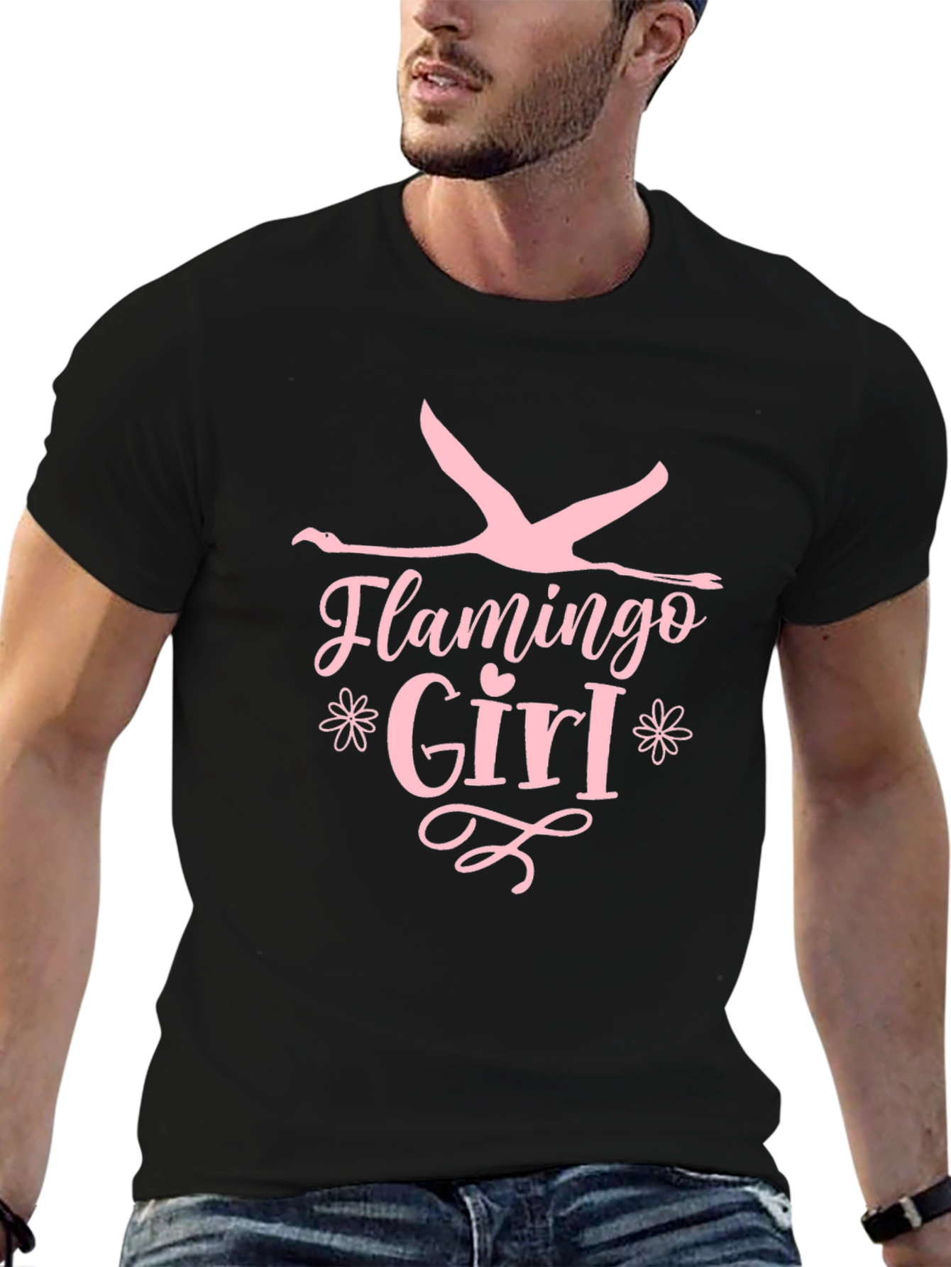 Flamingo Girl Black T-Shirt
