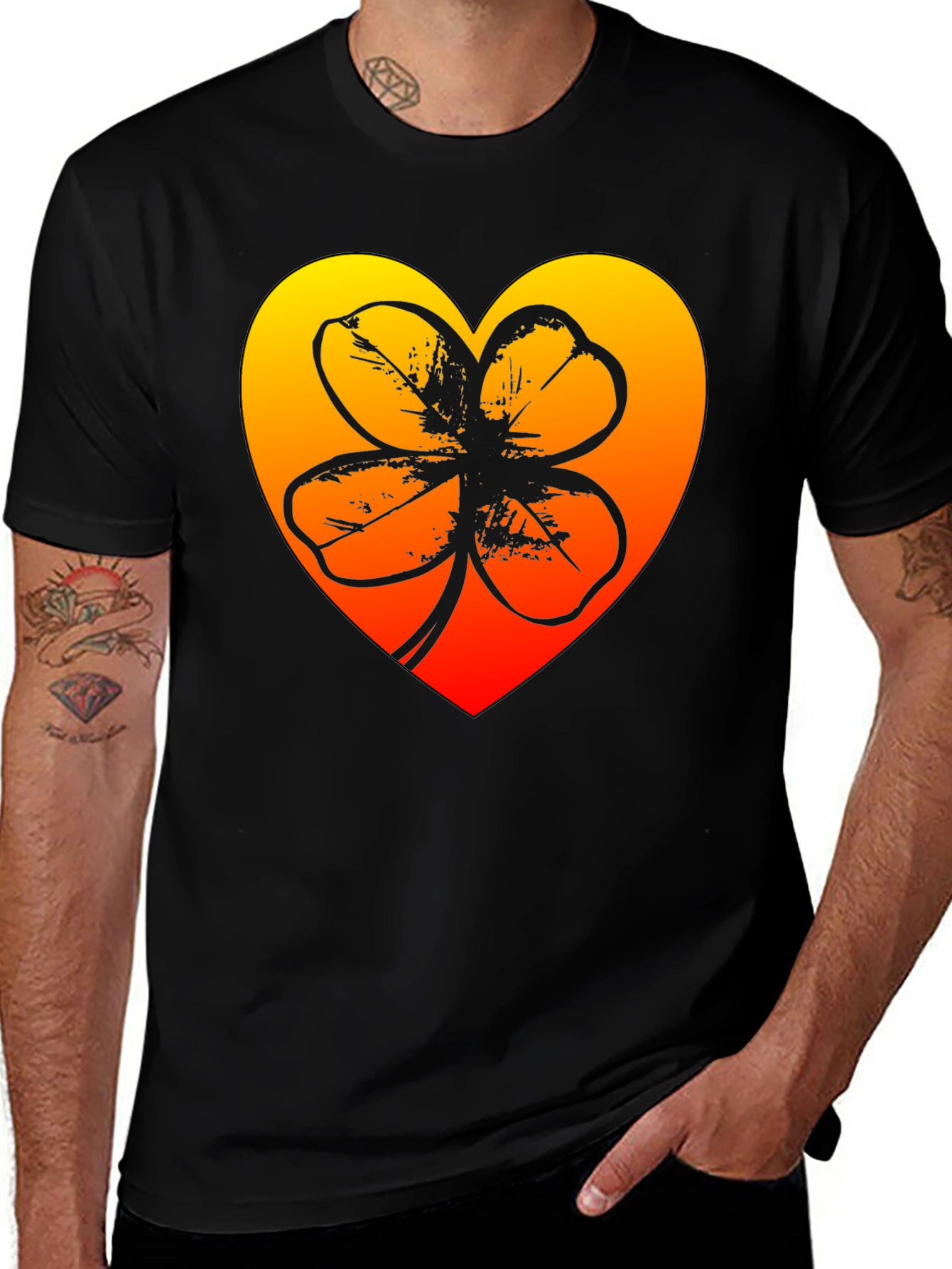 Lucky Heart Clover T-Shirt - Black